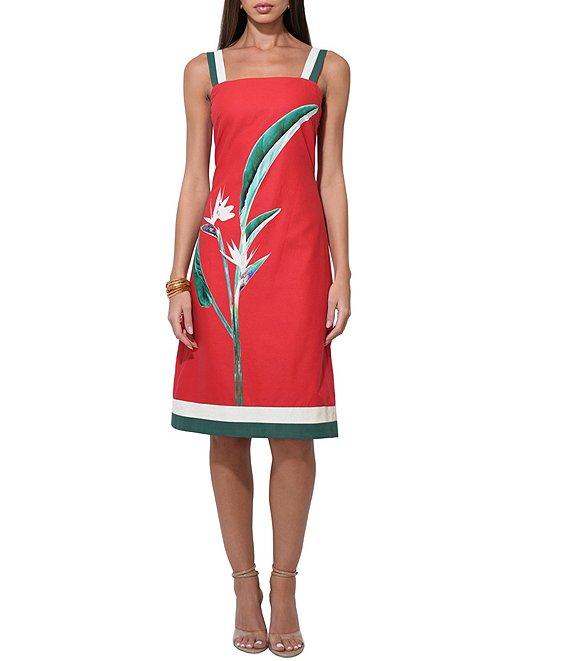Adelyn Rae Birds Of Paradise Linen Blend Square Neck Sleeveless Smocked Back Woven A-Line Dress Product Image