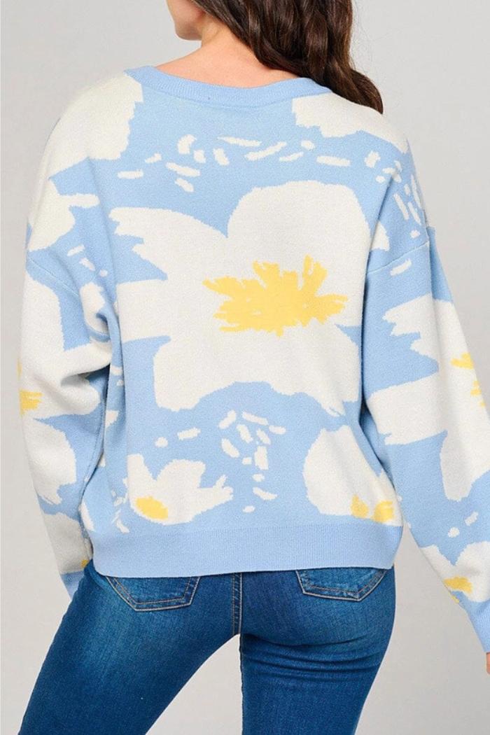 Floral Patter Knit Long Sleeve Pullover Sweater Product Image