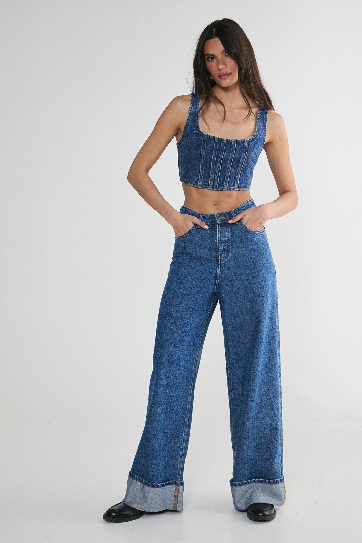 Lace Back Detail Denim Corset Top Product Image