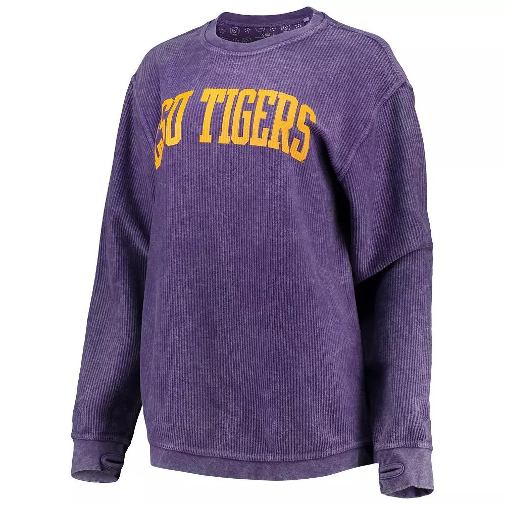 Women's Pressbox Purple LSU Tigers Comfy Cord Vintage Wash Basic Arch Pullover Sweatshirt,  Product Image