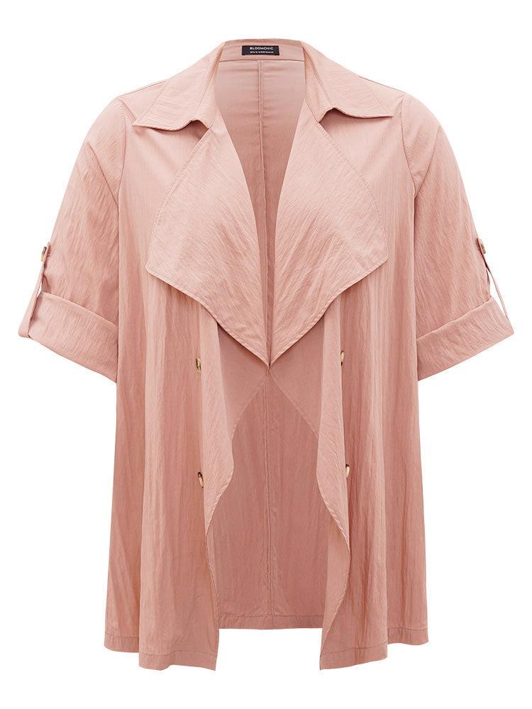 Plain Lapel Collar Asymmetrical Tab Sleeve Coat Female Product Image