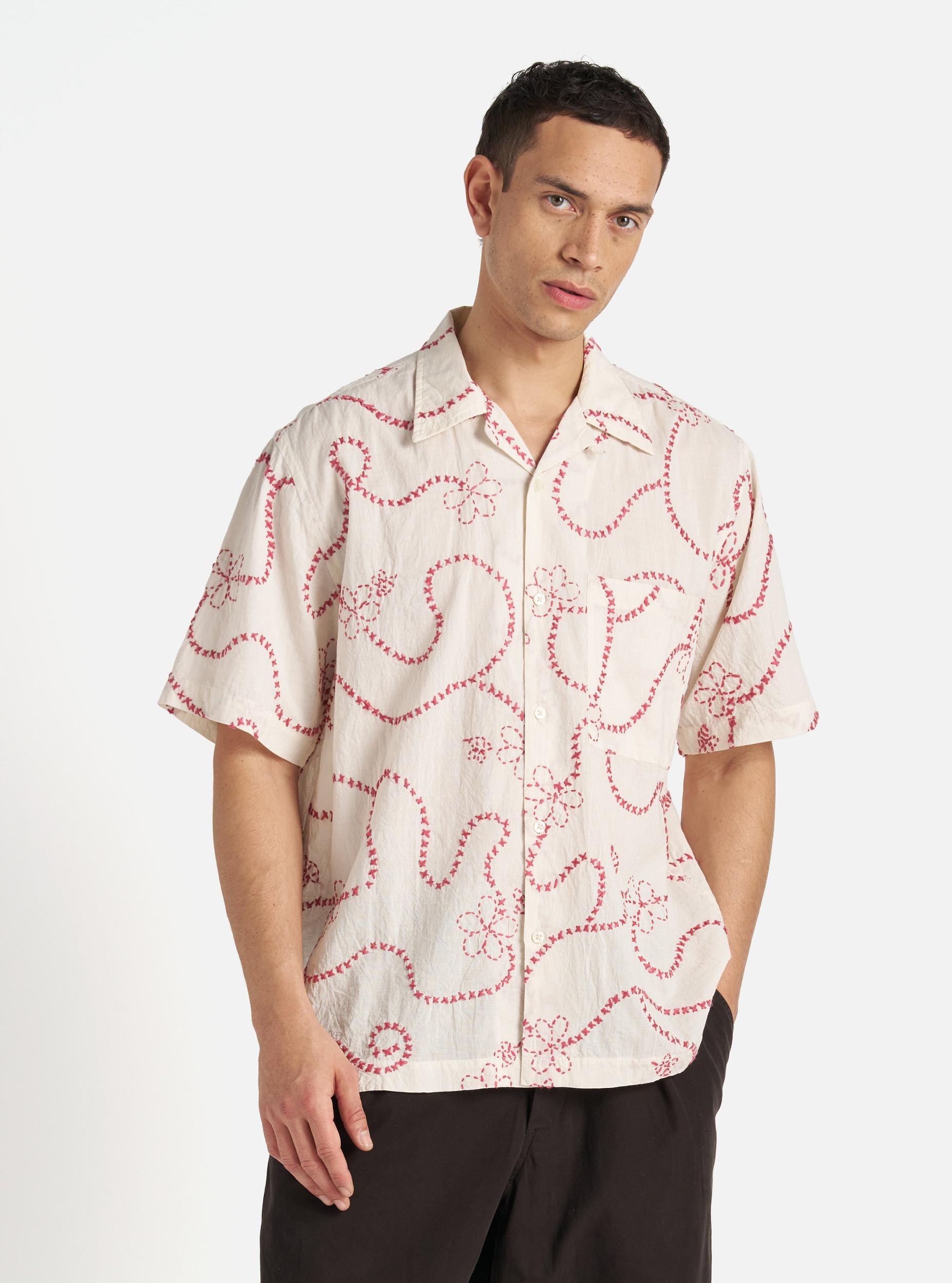 Ecru Terracotta Kantha Cotton Camp Shirt Product Image