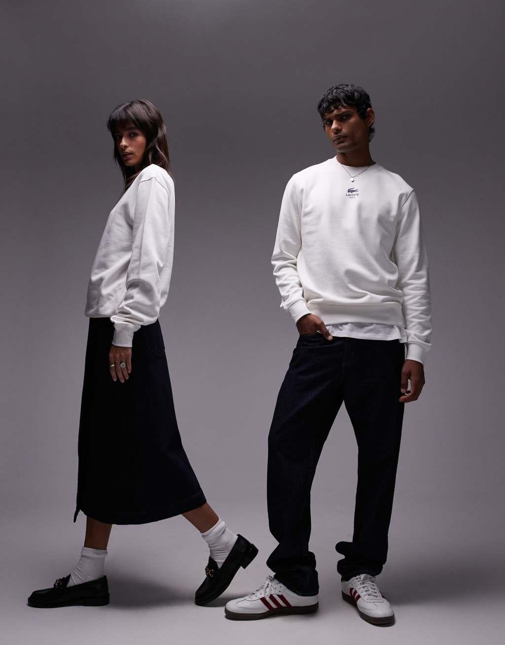 Lacoste front logo sweatshirt in white  Product Image