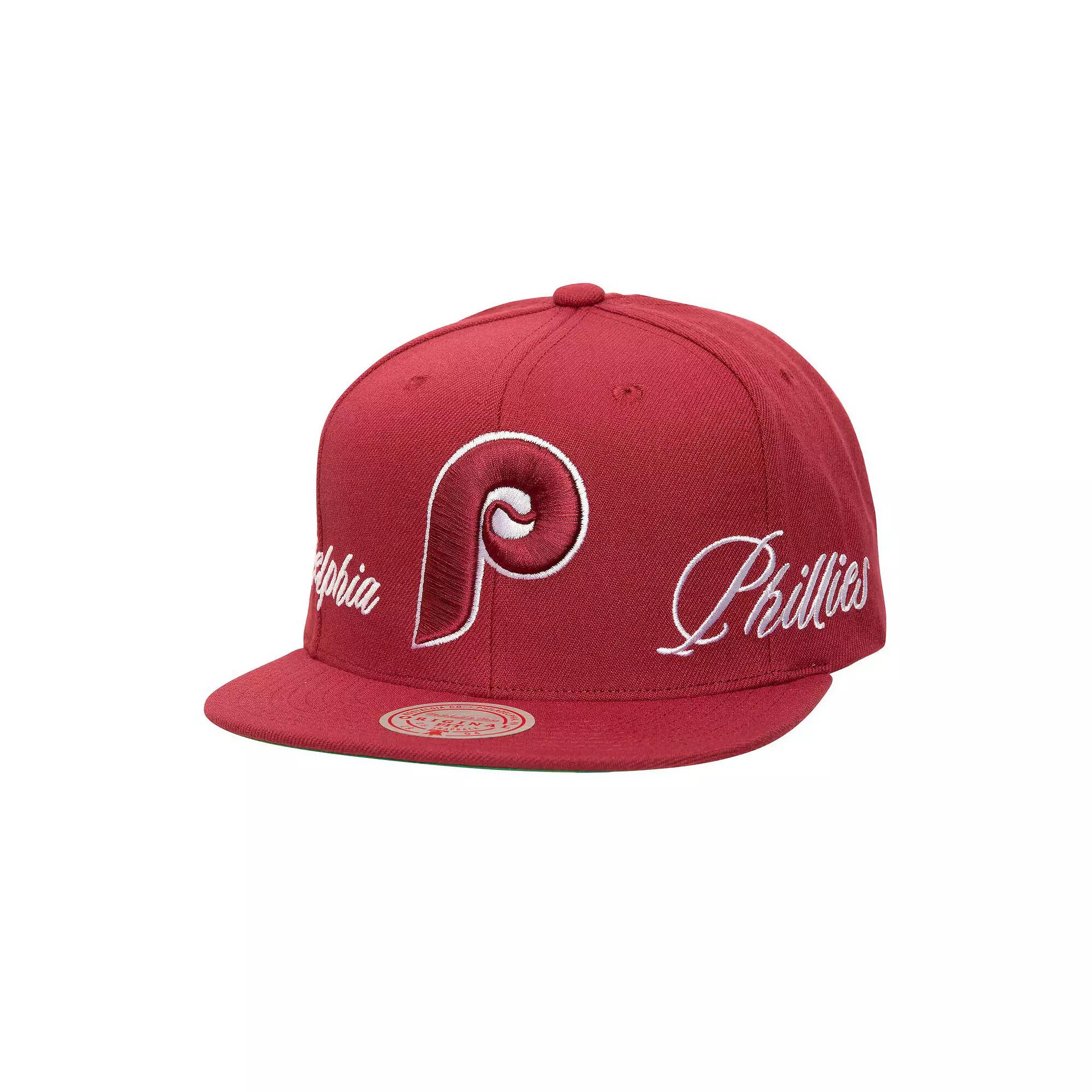 Men's Mitchell & Ness Maroon Philadelphia Phillies Just Don x MLB Lux Script Snapback Hat, Red Product Image
