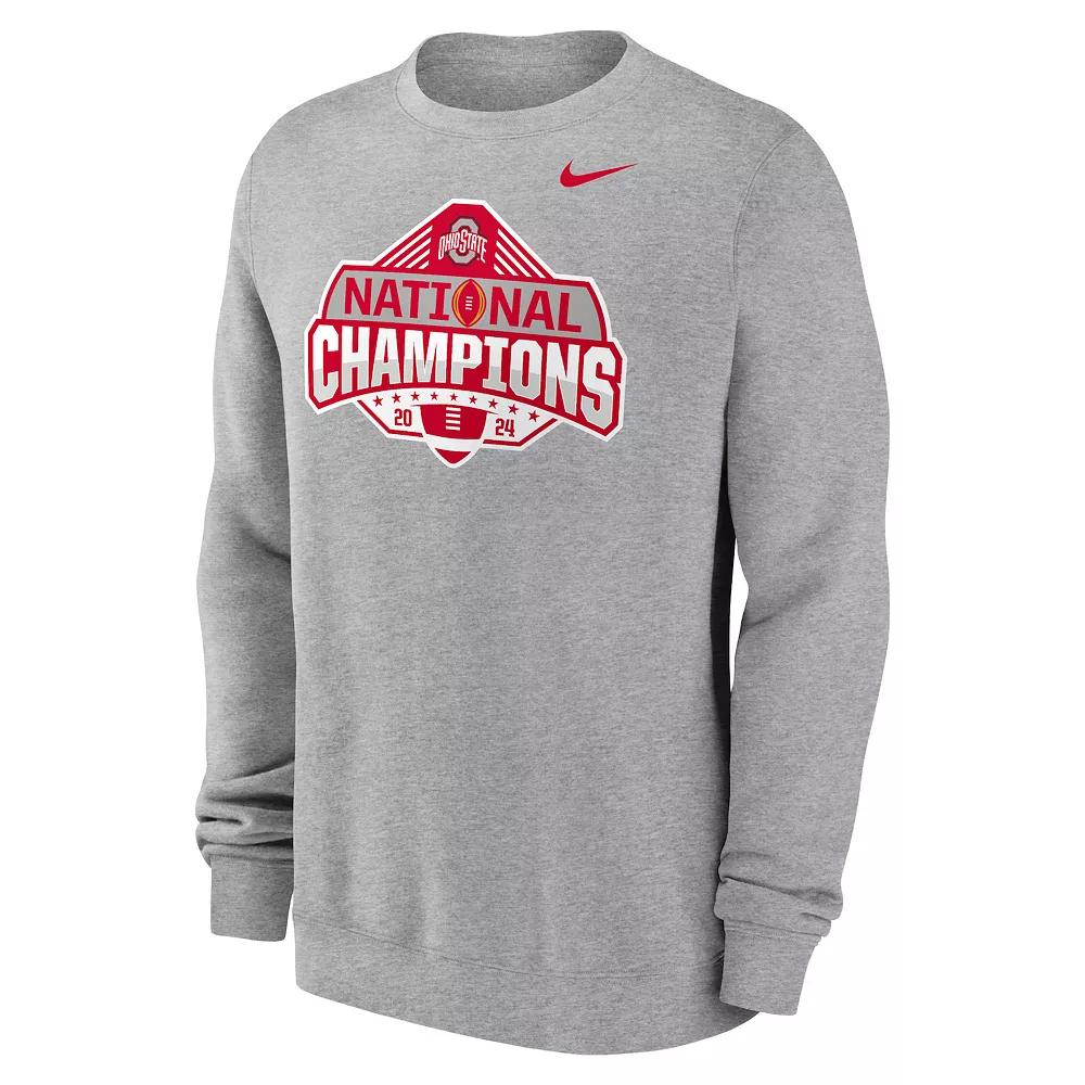 Men's Nike Heather Gray Ohio State Buckeyes College Football Playoff 2024 National Champions Official Logo Pullover Sweatshirt, Size: Small Product Image