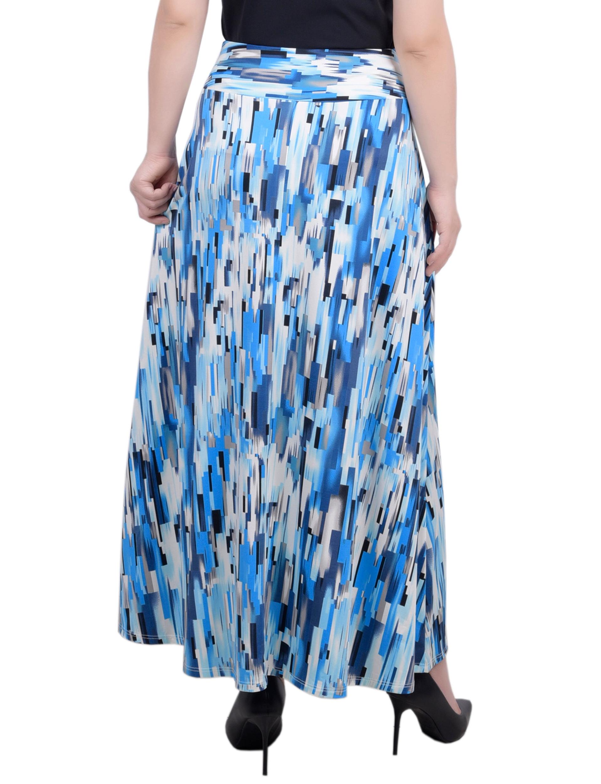 Blue Long Square Abstract Maxi Skirt With Sash Waist Tie - Petite Product Image