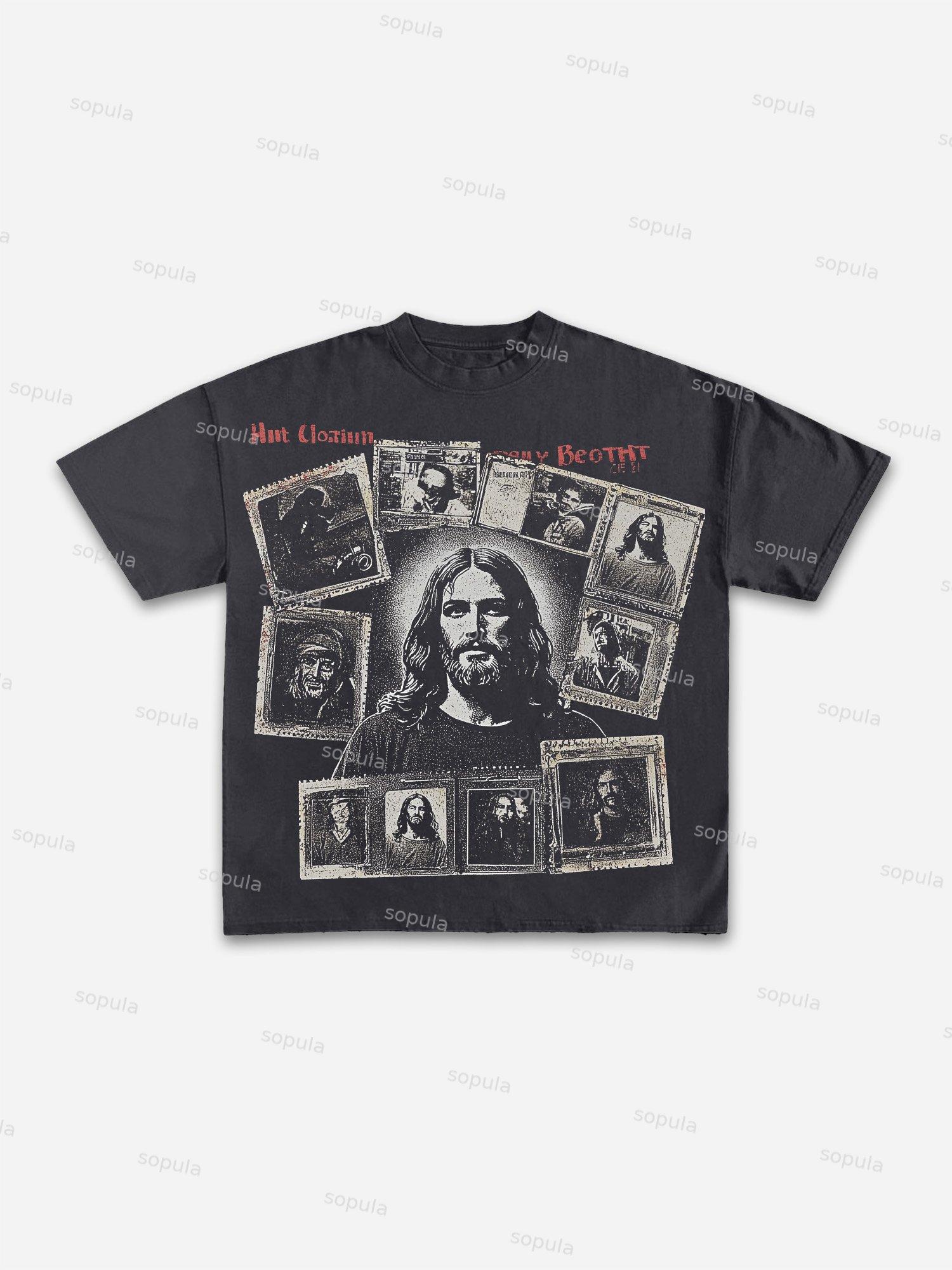 Vintage Jesus Memories Retro Camera Print Street Cotton T-shirt Product Image