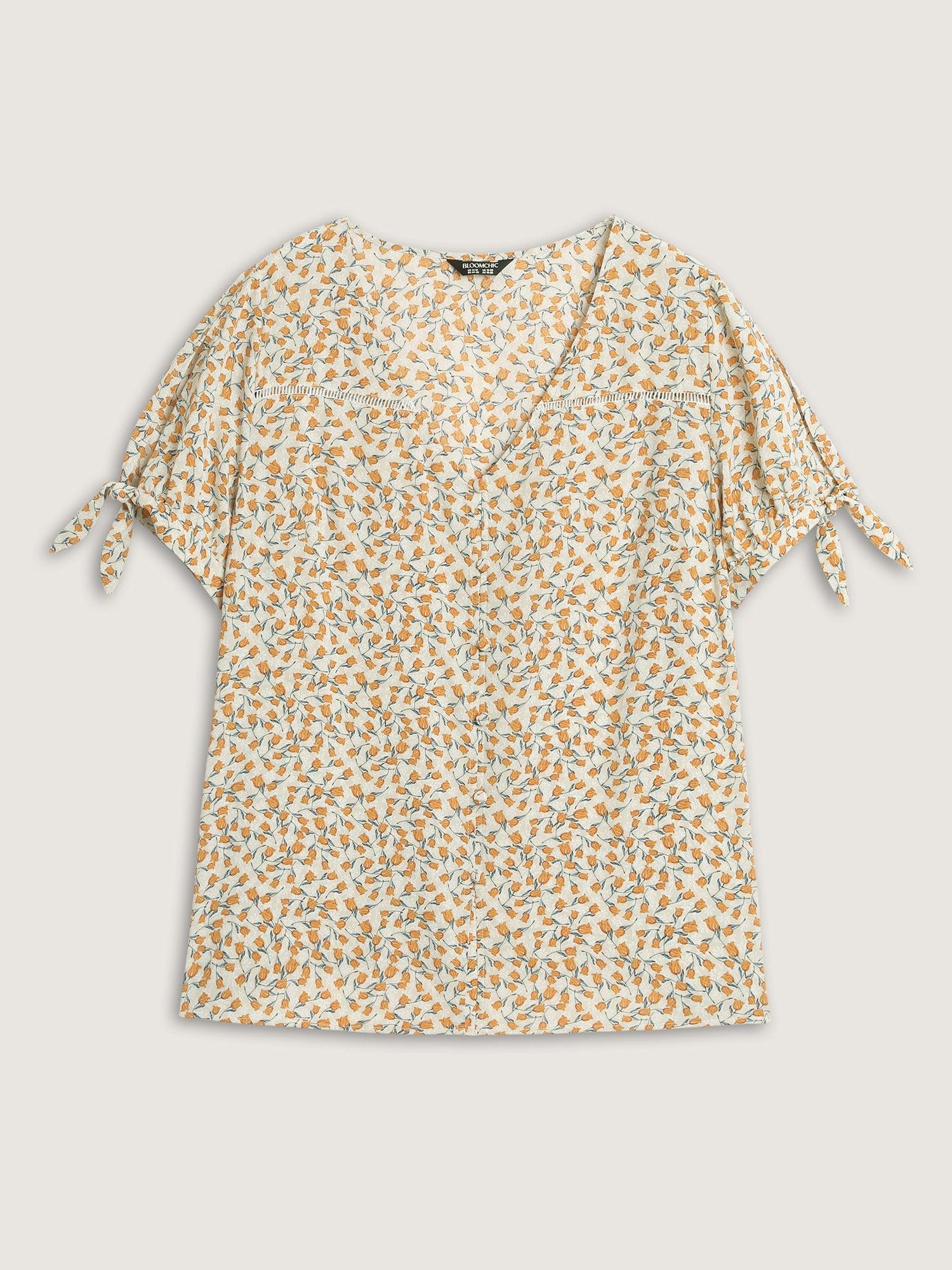 Micro Floral Print Lace Trim Blouse Female Product Image