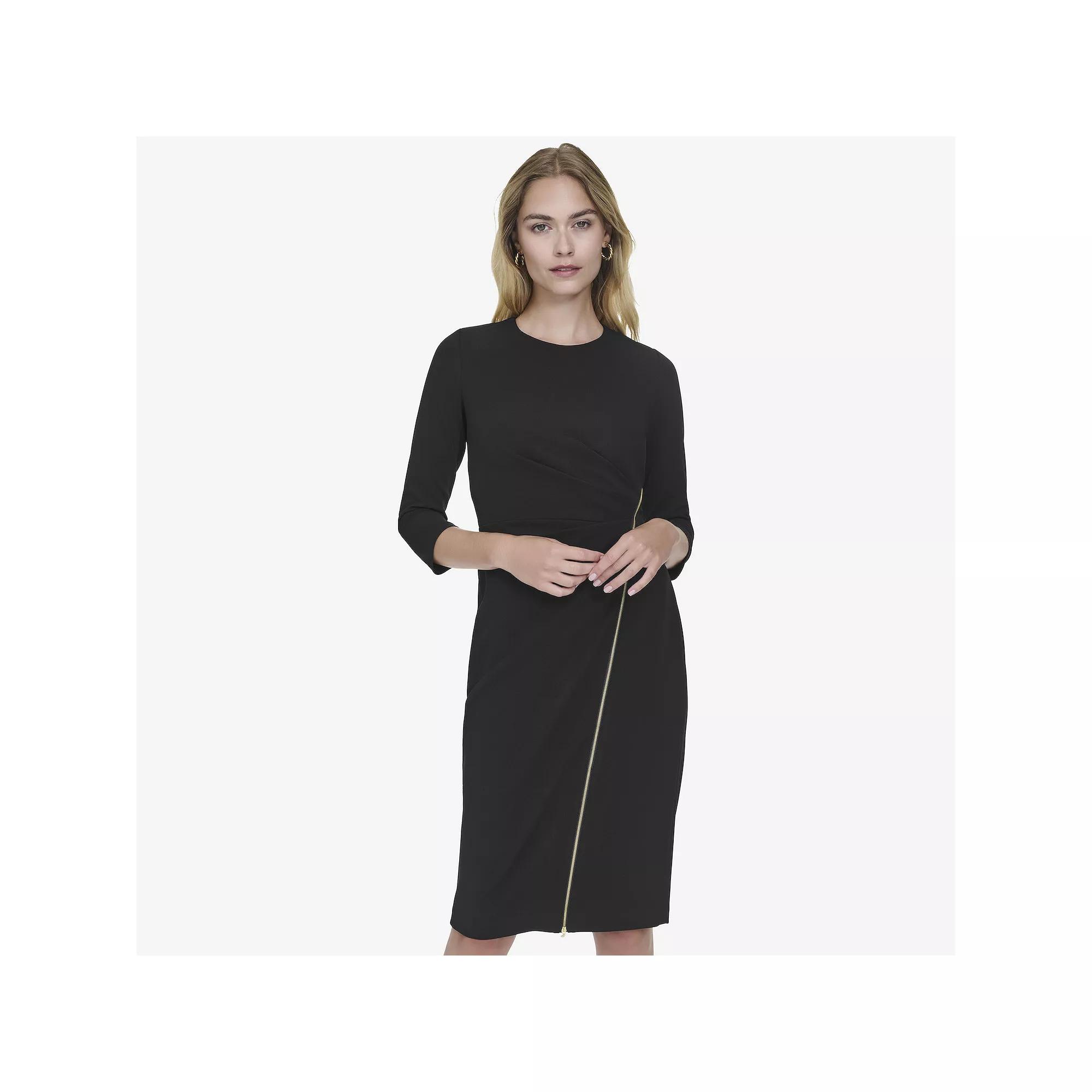 Women's Andrew Marc Quarter Sleeve Crew Neck Ruched Sheath Dress, Size: 2, Black Product Image