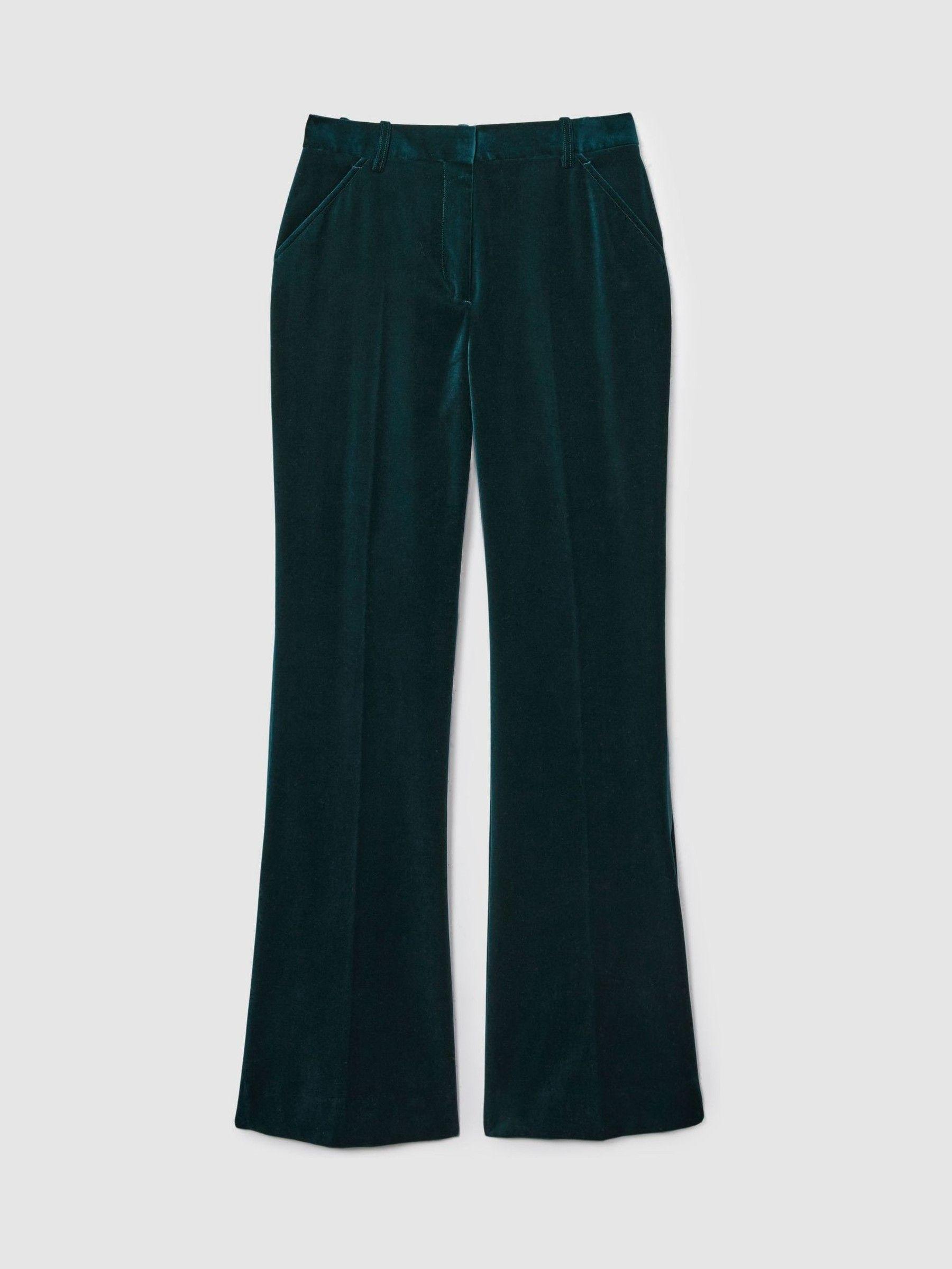 Velvet Flared Suit Trousers in Teal Product Image