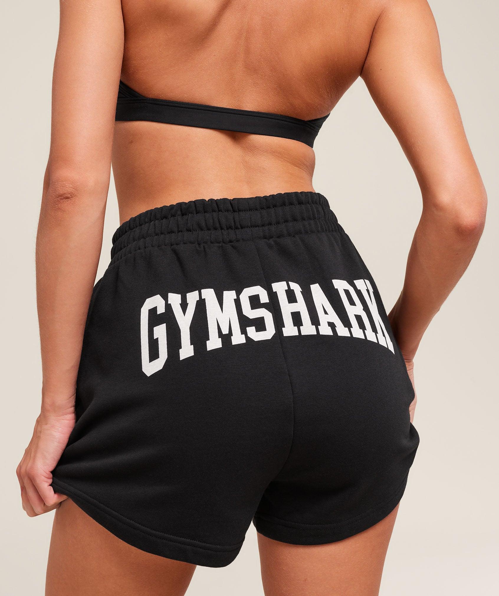 Gymshark Collegiate Graphic Fleece Shorts - Black Female Product Image