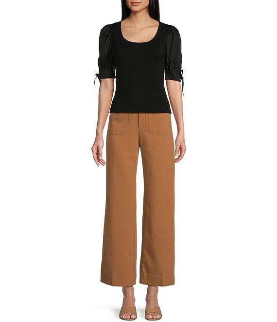 I.N. San Francisco Scoop Neck Tie Side Short Puff Sleeve Sweater Top Product Image