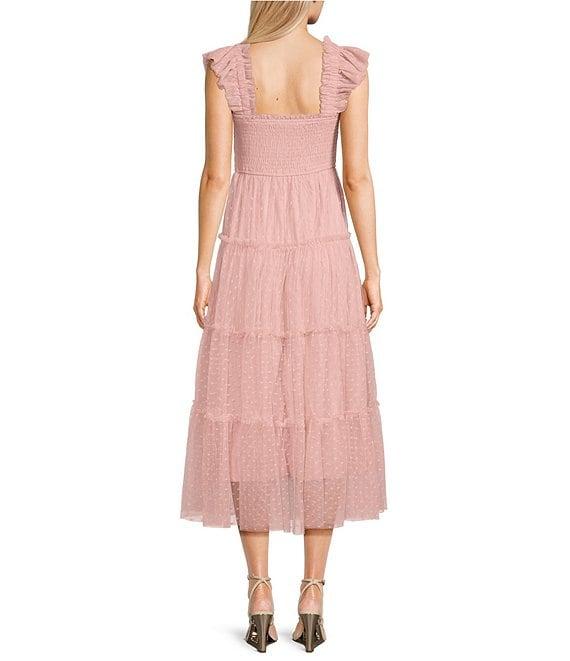 Blu Pepper Lace Square Neck Sleeveless Tiered Midi Dress Product Image