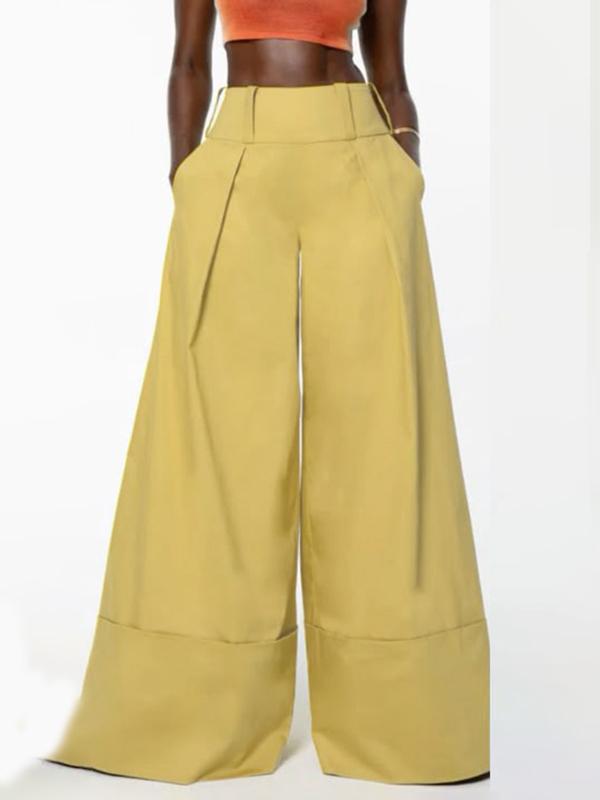 High Waisted Loose Pockets Solid Color Pants Trousers Product Image