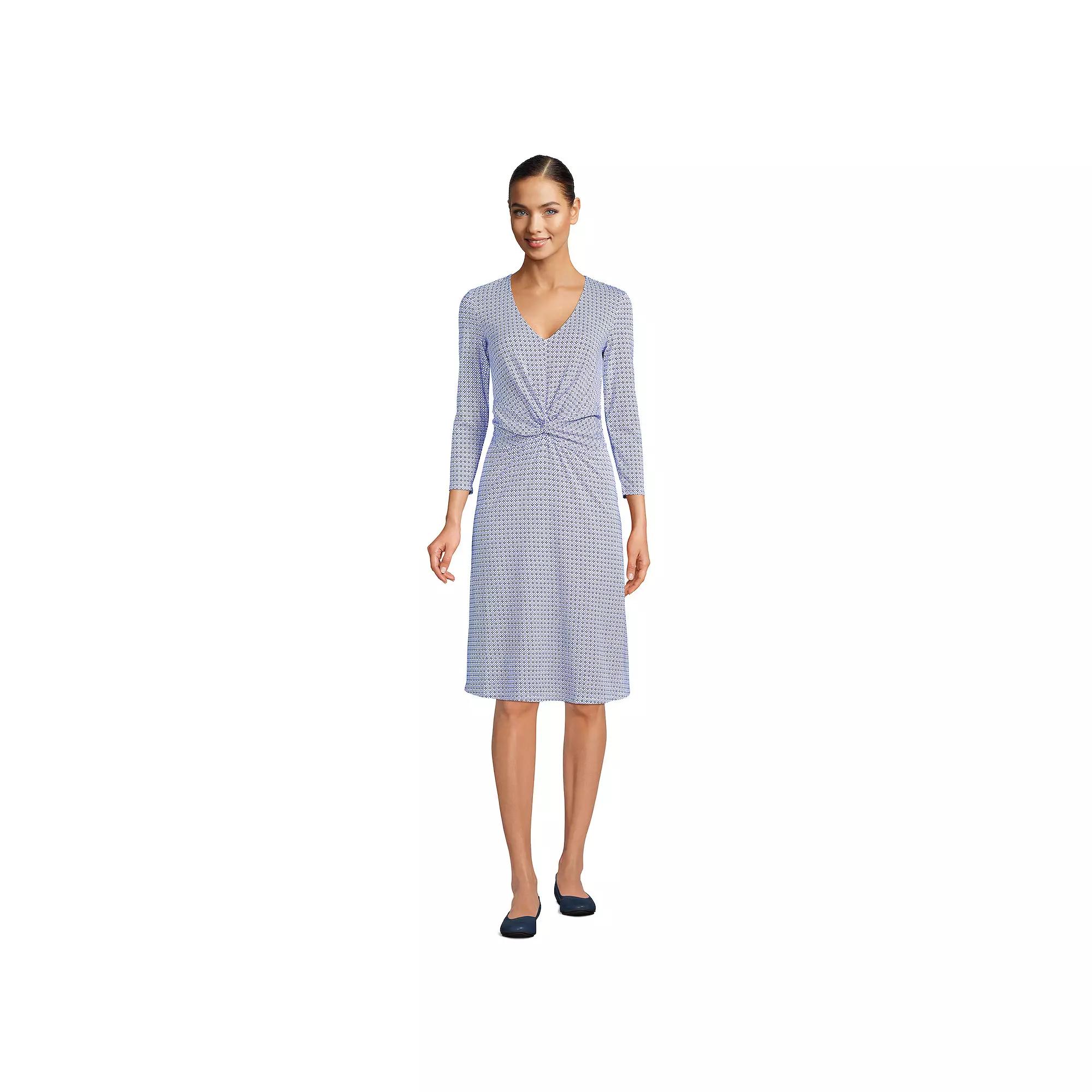 Women's Lands' End Lightweight Fit & Flare Dress, Size: Small, Purple Tile Geo Product Image