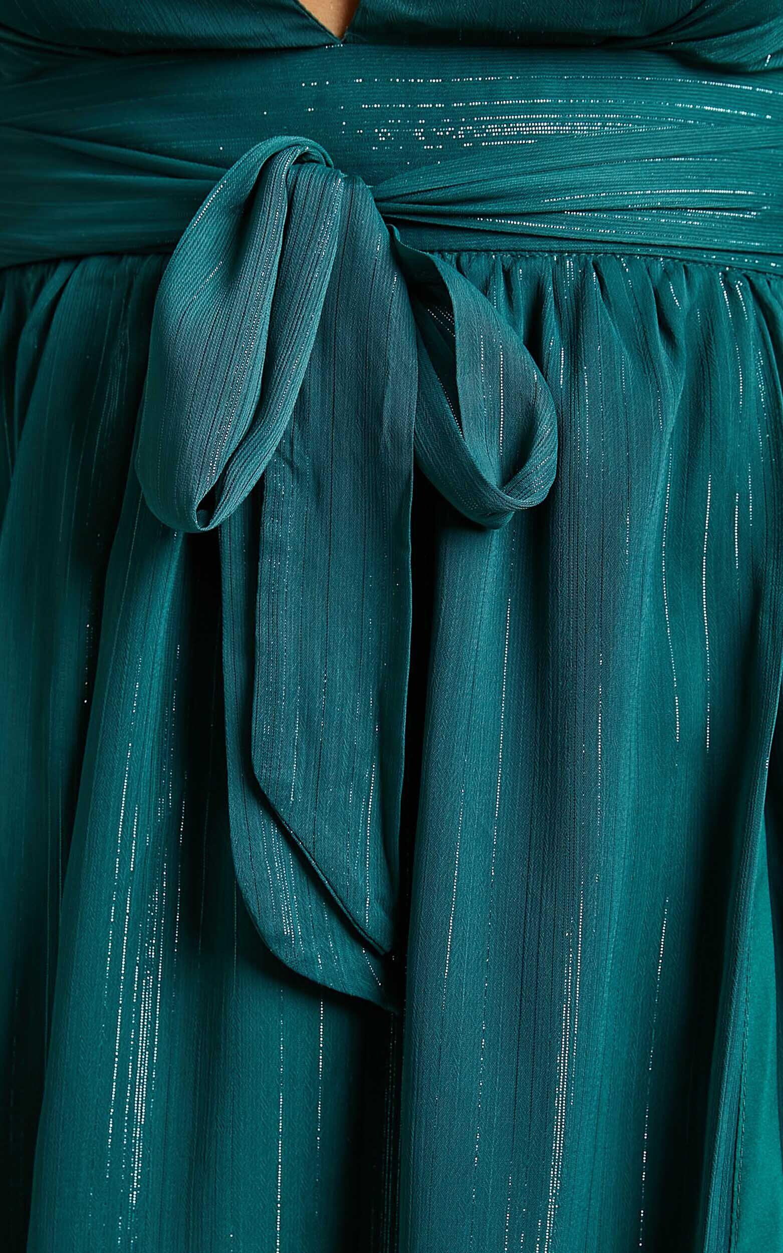 Dangerous Woman Maxi Dress - Plunge Thigh Split Dress in Emerald Product Image