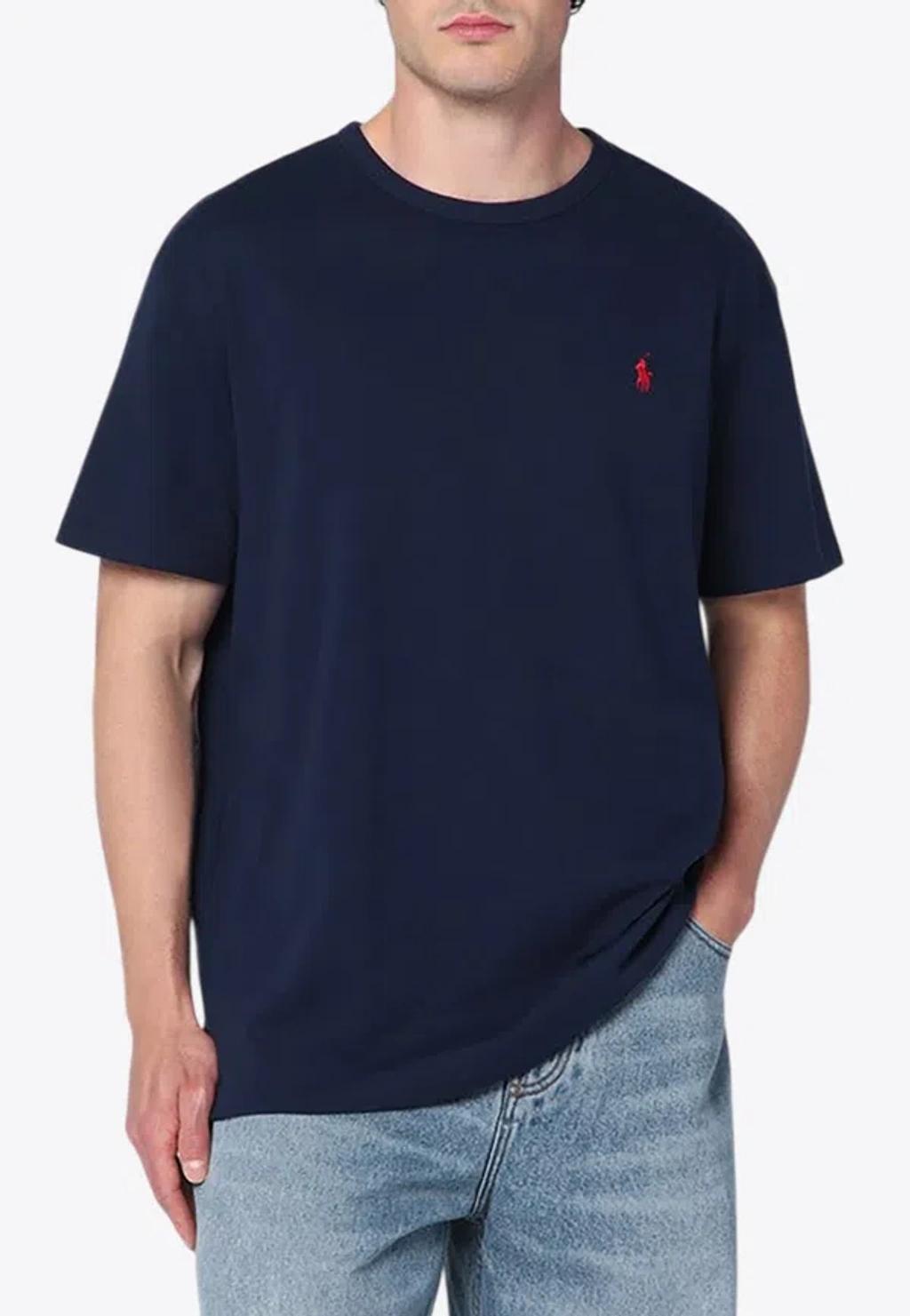 POLO RALPH LAUREN Slim-fit Logo-embroidered Cotton-jersey T-shirt In Navy Product Image