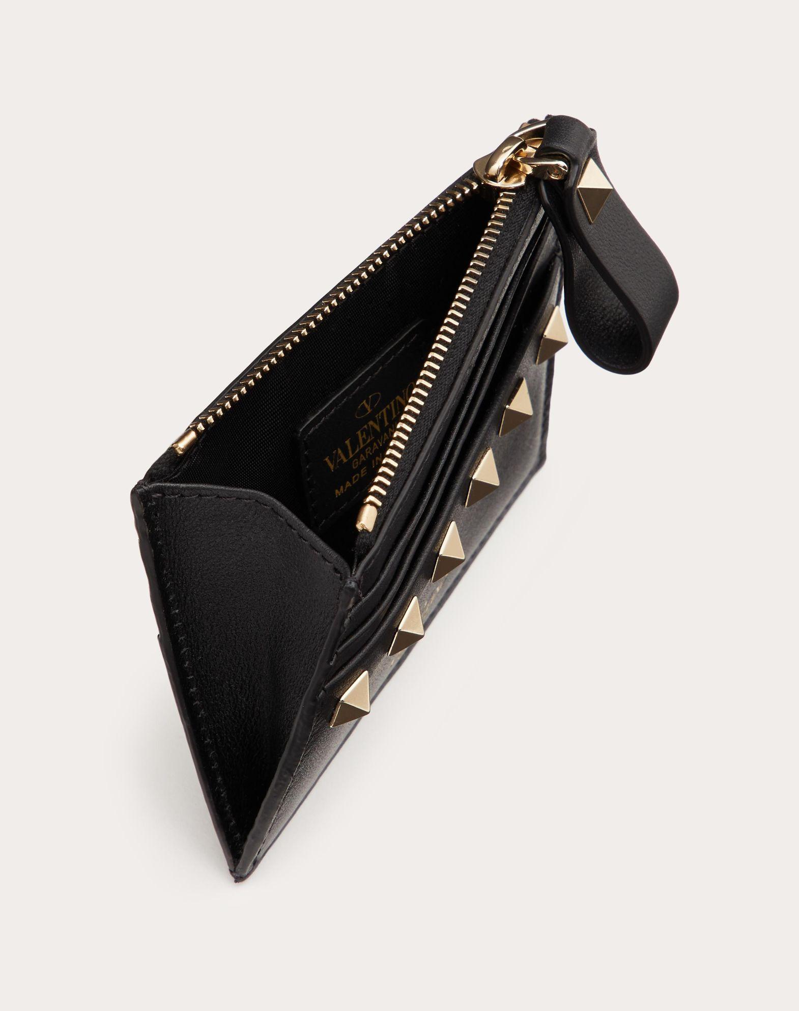 Rockstud Calfskin Cardholder With Zipper Product Image