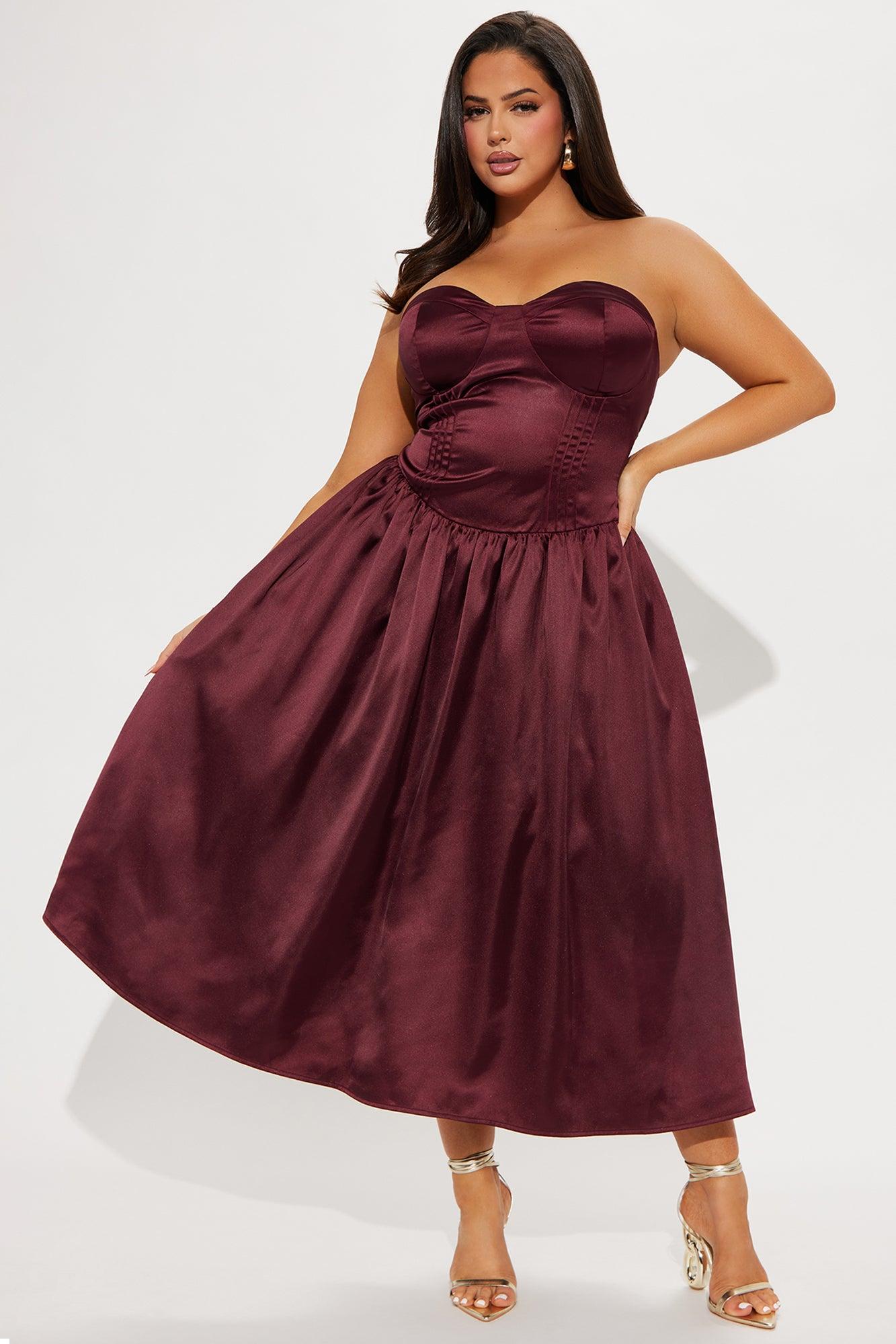 Princess Treatment Corset Satin Midi Dress - Wine Product Image