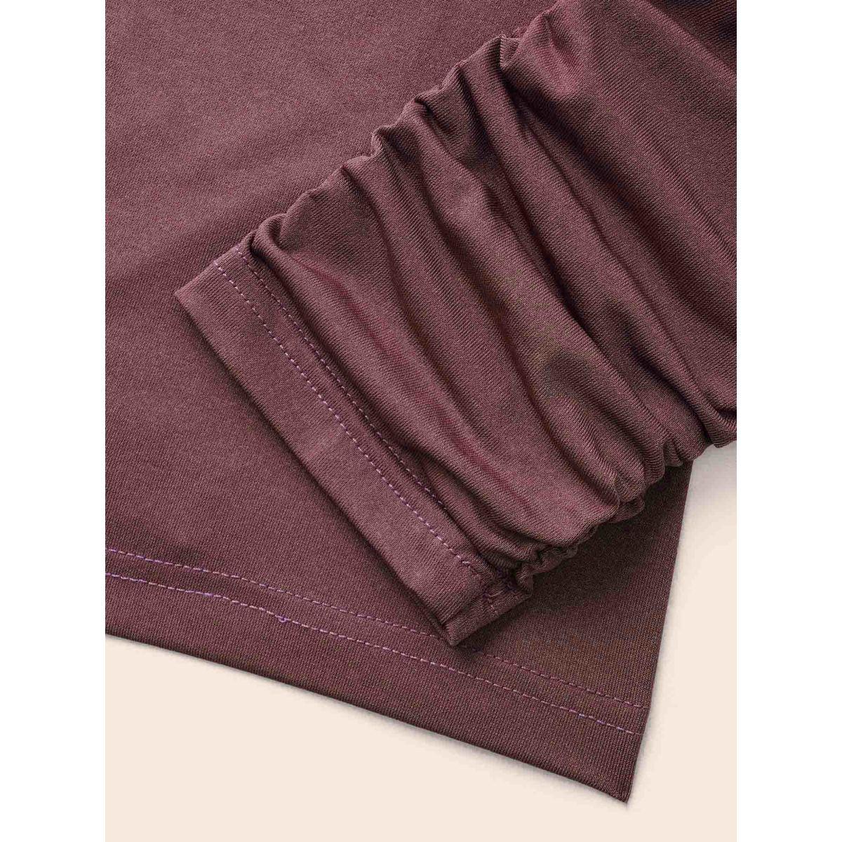 Plus Size Solid Boat Neck Gathered T-shirt DustyPink Women Elegant Gathered Boat Neck Bodycon Everyday T-shirts BloomChic 10/M Product Image