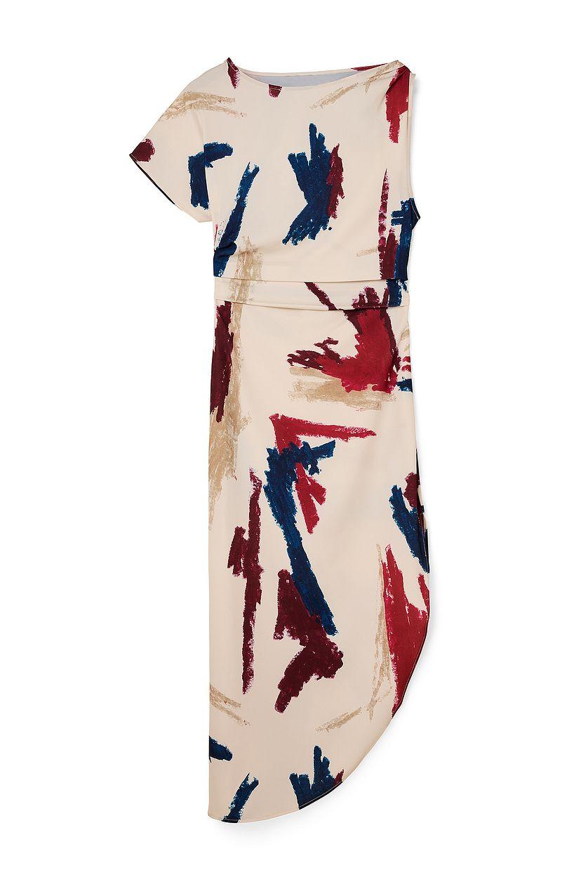 Woven One Sleeve Draped Detail Asymmetric Dress Product Image