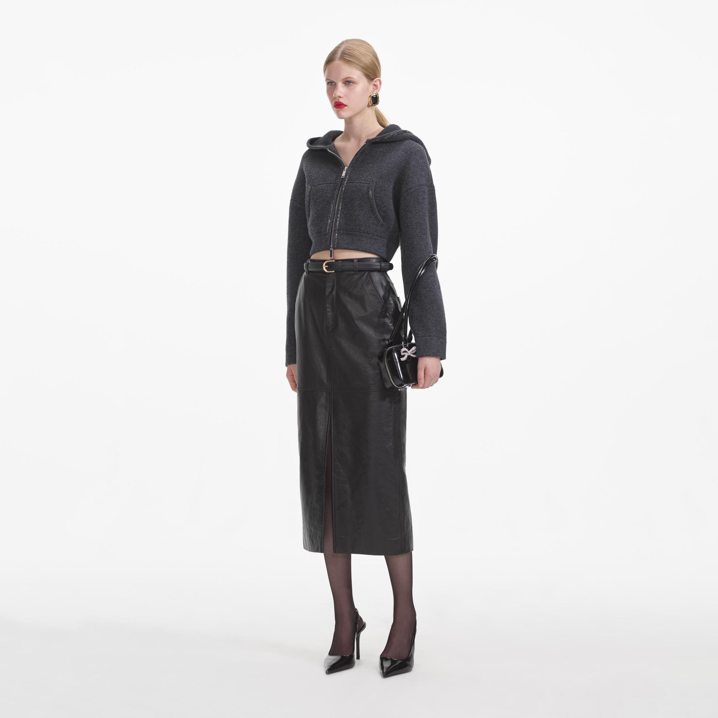 Grey Knit Cropped Hoodie Product Image