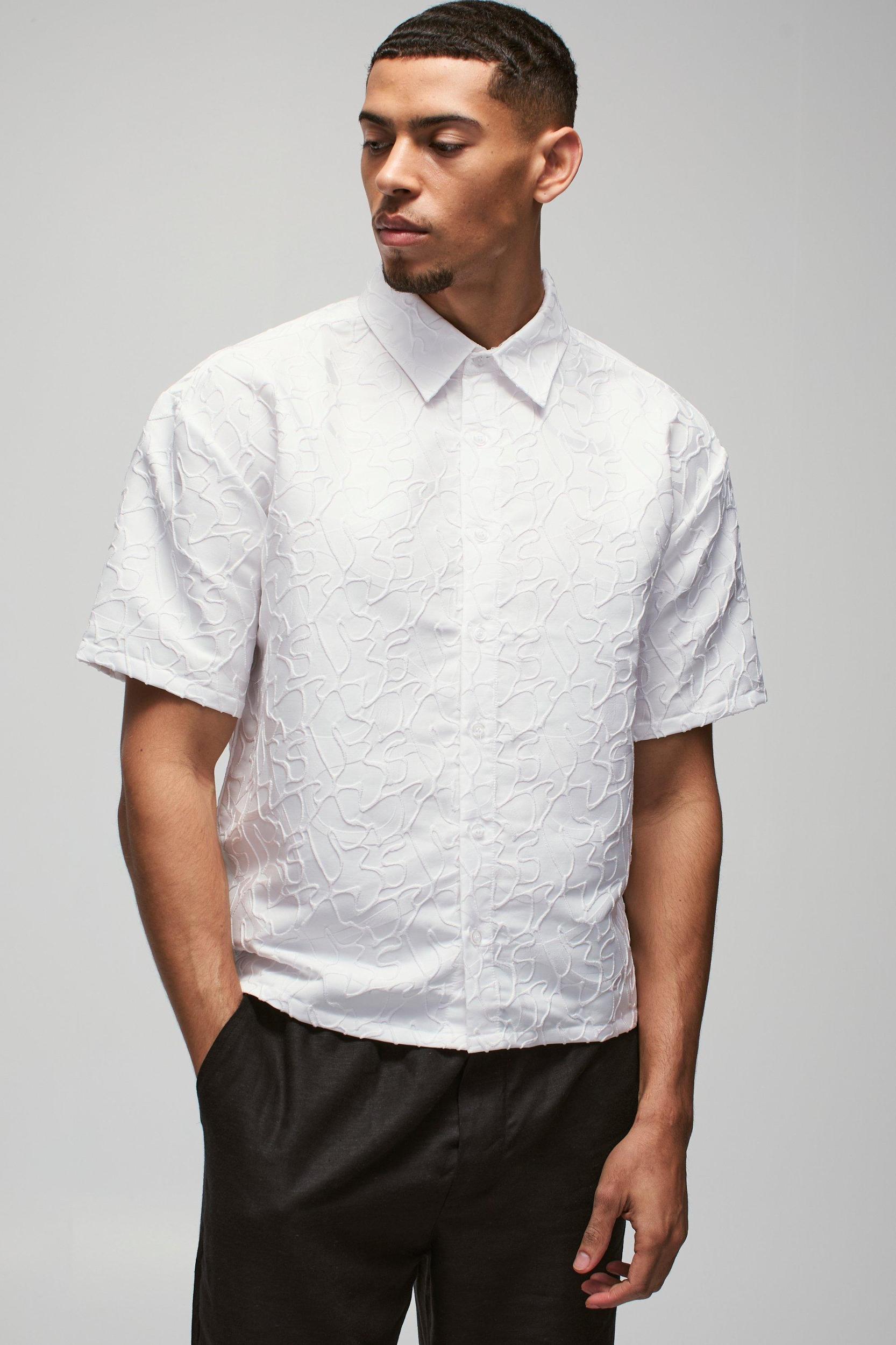 Oversized Abstract Jacquard Boxy Shirt | boohooMAN USA Product Image