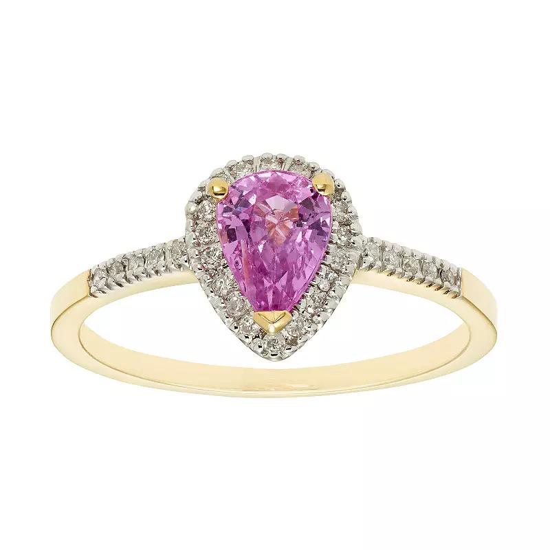The Regal Collection 14k Gold Pink Sapphire & 1/10 Carat T.W. IGL Certified Diamond Teardrop Ring, Women's,  Product Image