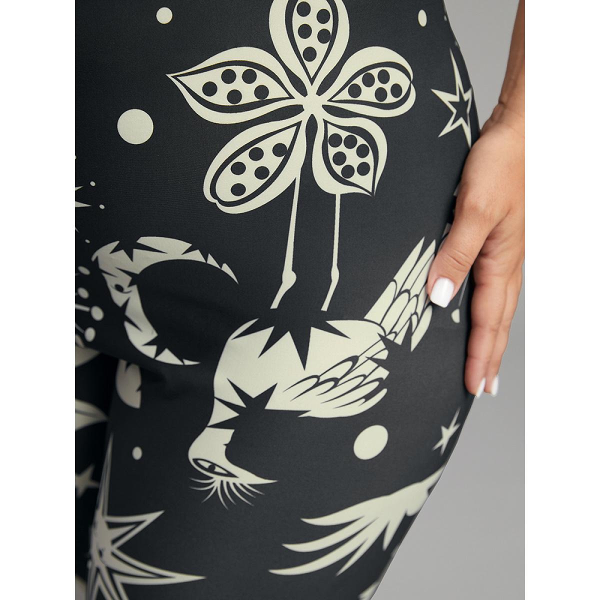 Plus Size Natural Print High Rise Skinny Leggings Women Black Casual High stretch Skinny High Rise Everyday Leggings BloomChic 30/6X Product Image