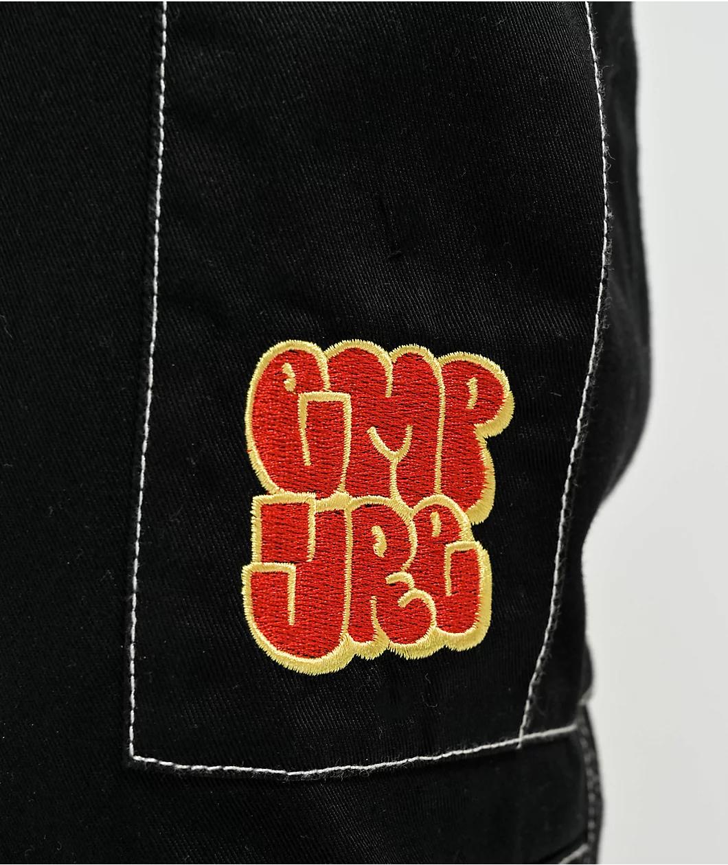 Empyre Loose Fit Embroidered Black Cargo Skate Pants Product Image