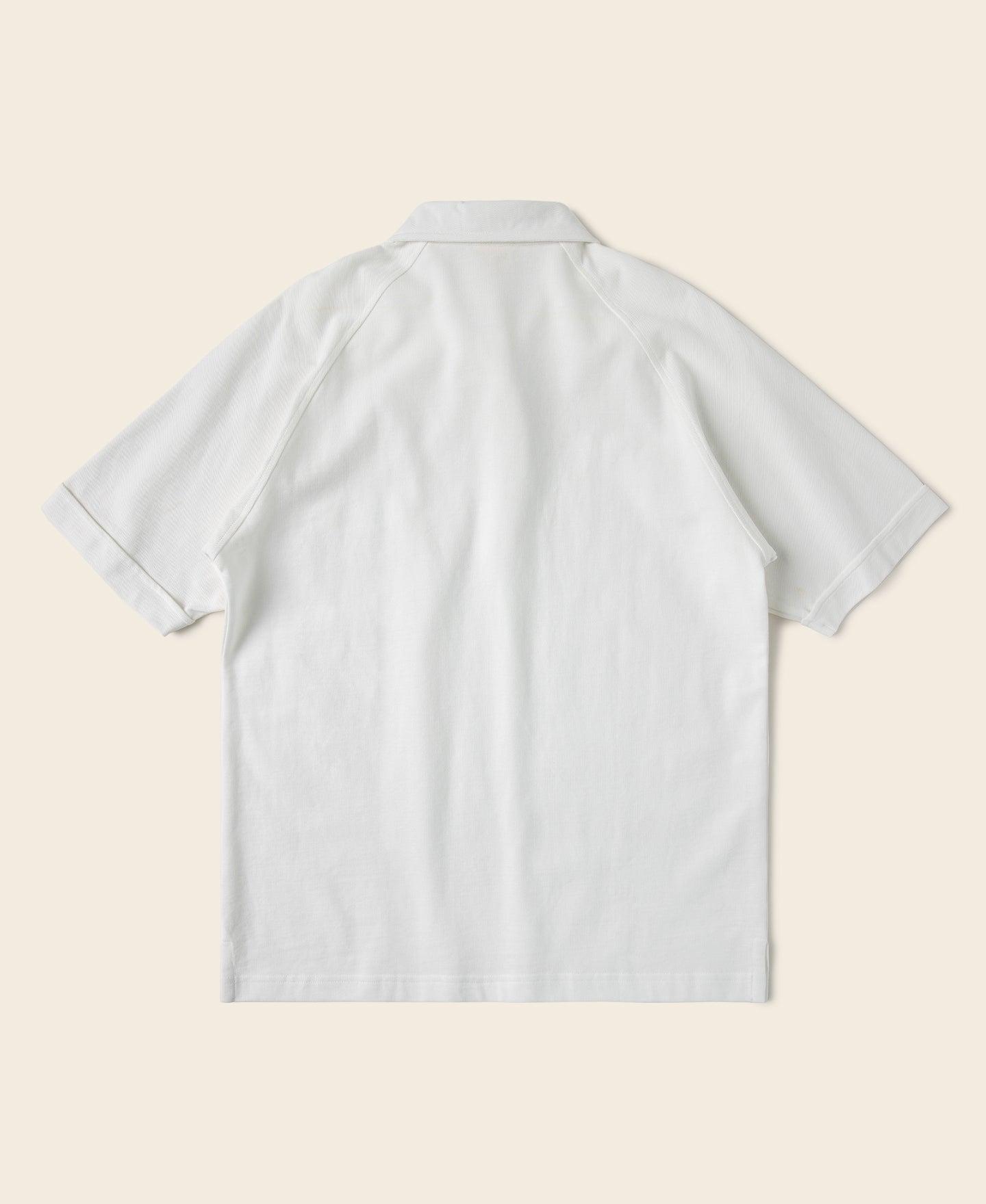 Raglan Sleeve Cotton-Piqué Polo Shirt - White Product Image