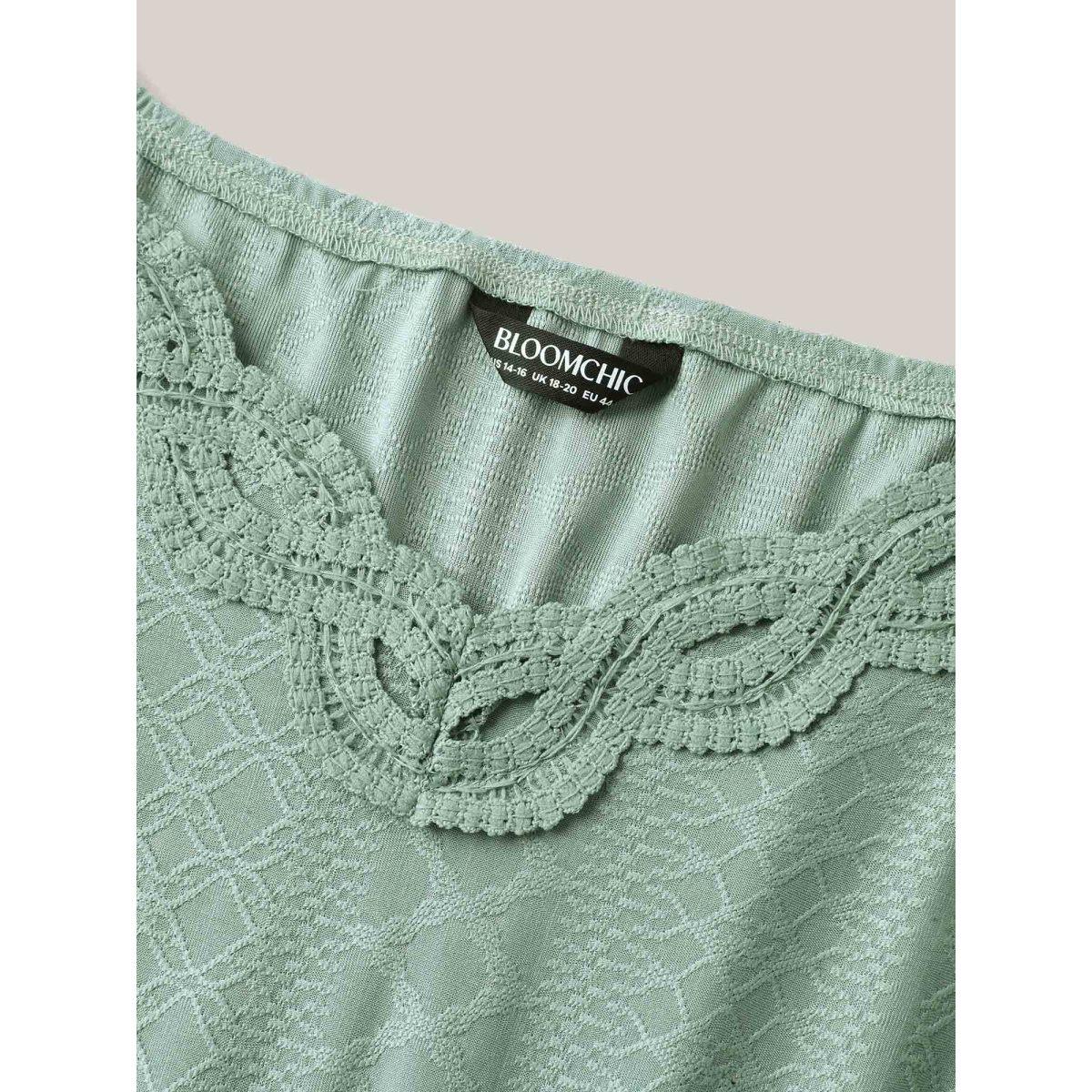 Plus Size Textured Knit Sweetheart Neckline Midi Dress Sage Women Casual Woven ribbon&lace trim Heart neckline Short sleeve Curvy BloomChic 18-20/2X Product Image