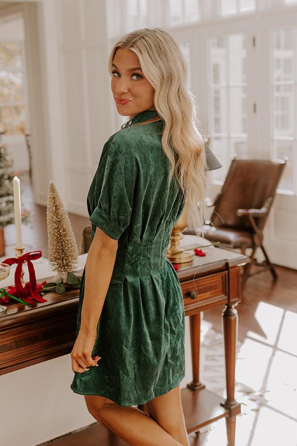 Cue The Cocktails Corduroy Mini Dress in Hunter Green Product Image