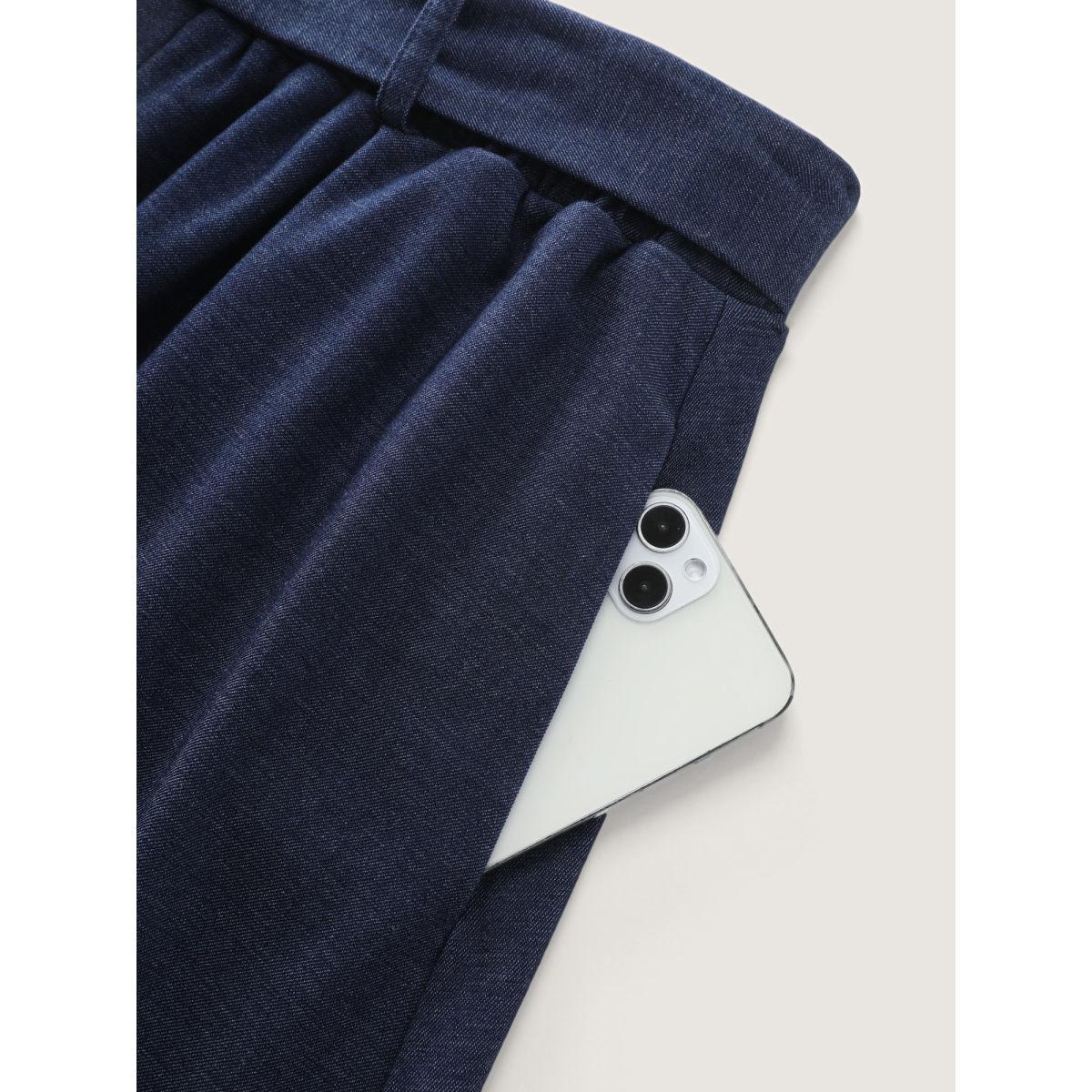 Plus Size Stretchy Button Detail Waist-Tie Maxi Skirt Women Denimblue Leisure Belted Medium stretch Side seam pocket Casual Skirts BloomChic 26/4X Product Image