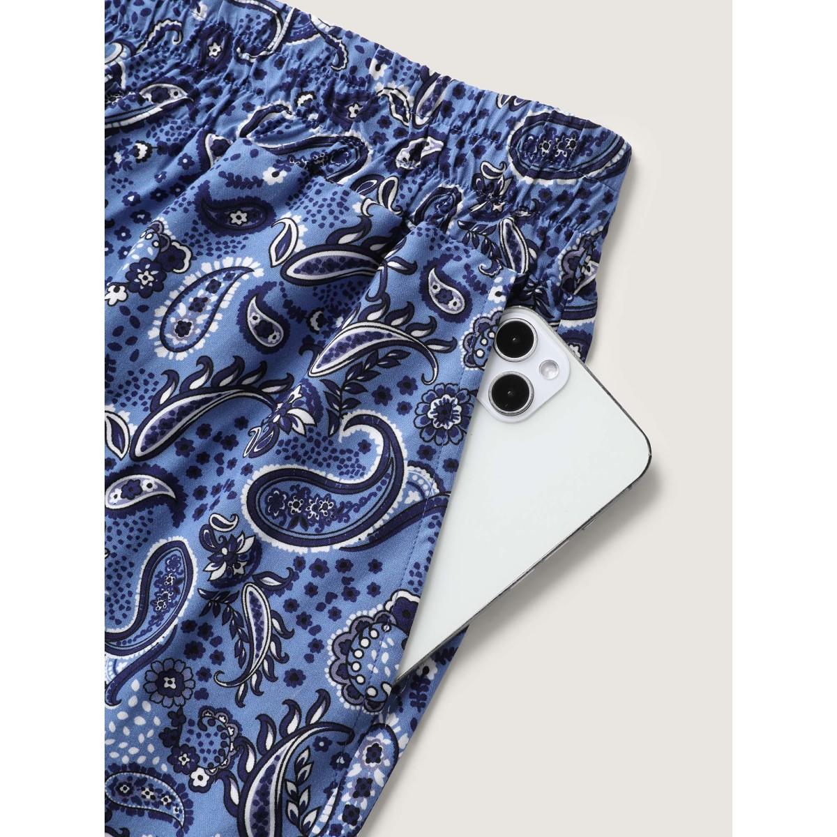 Plus Size Paisley Print Tiered Hem Wide-Leg Pants Women DarkBlue Leisure Loose Mid Rise Casual Pants BloomChic 14-16/1X Product Image