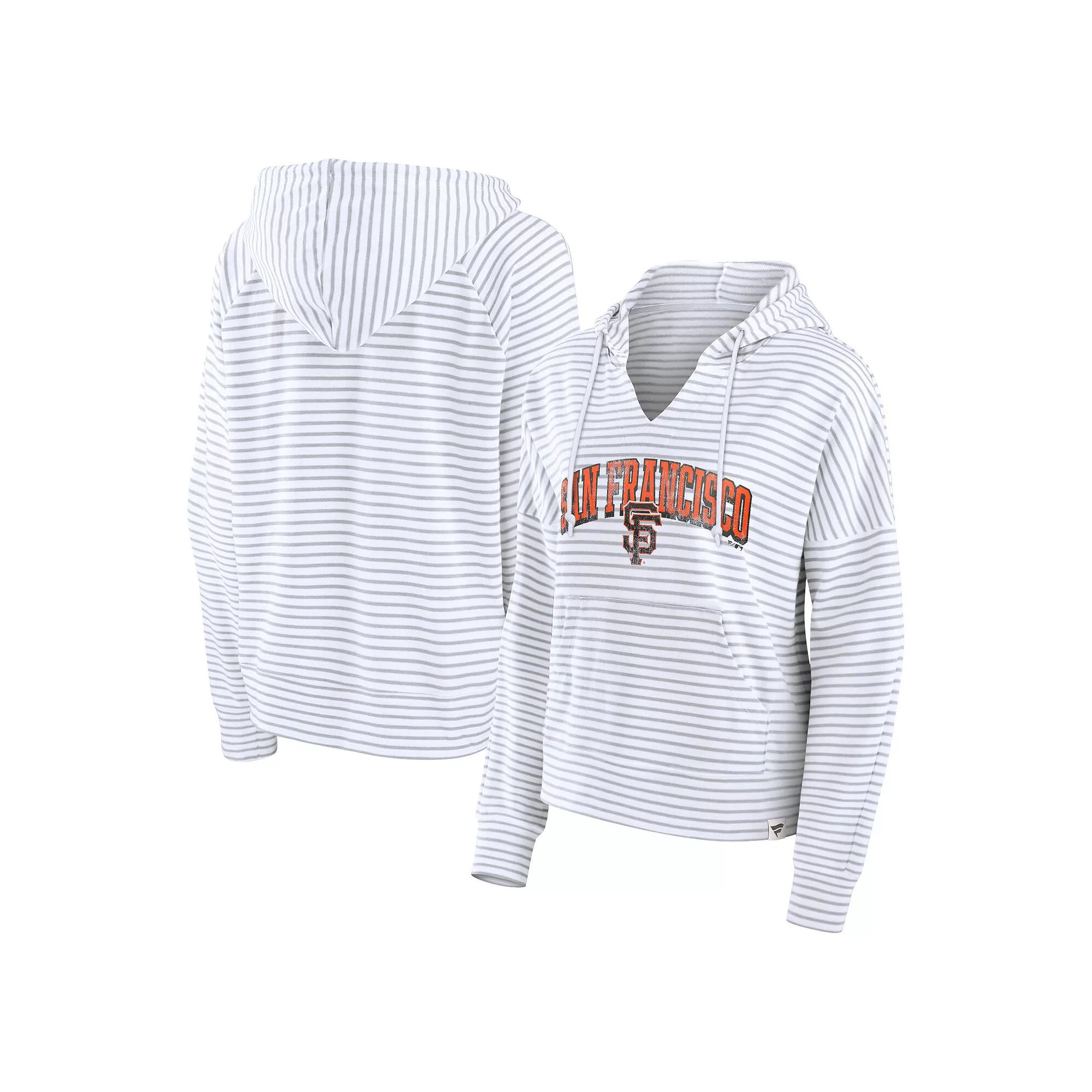 Women's Fanatics White San Francisco Giants Striped Fundamentals Notch Neck Pullover Hoodie,  Product Image