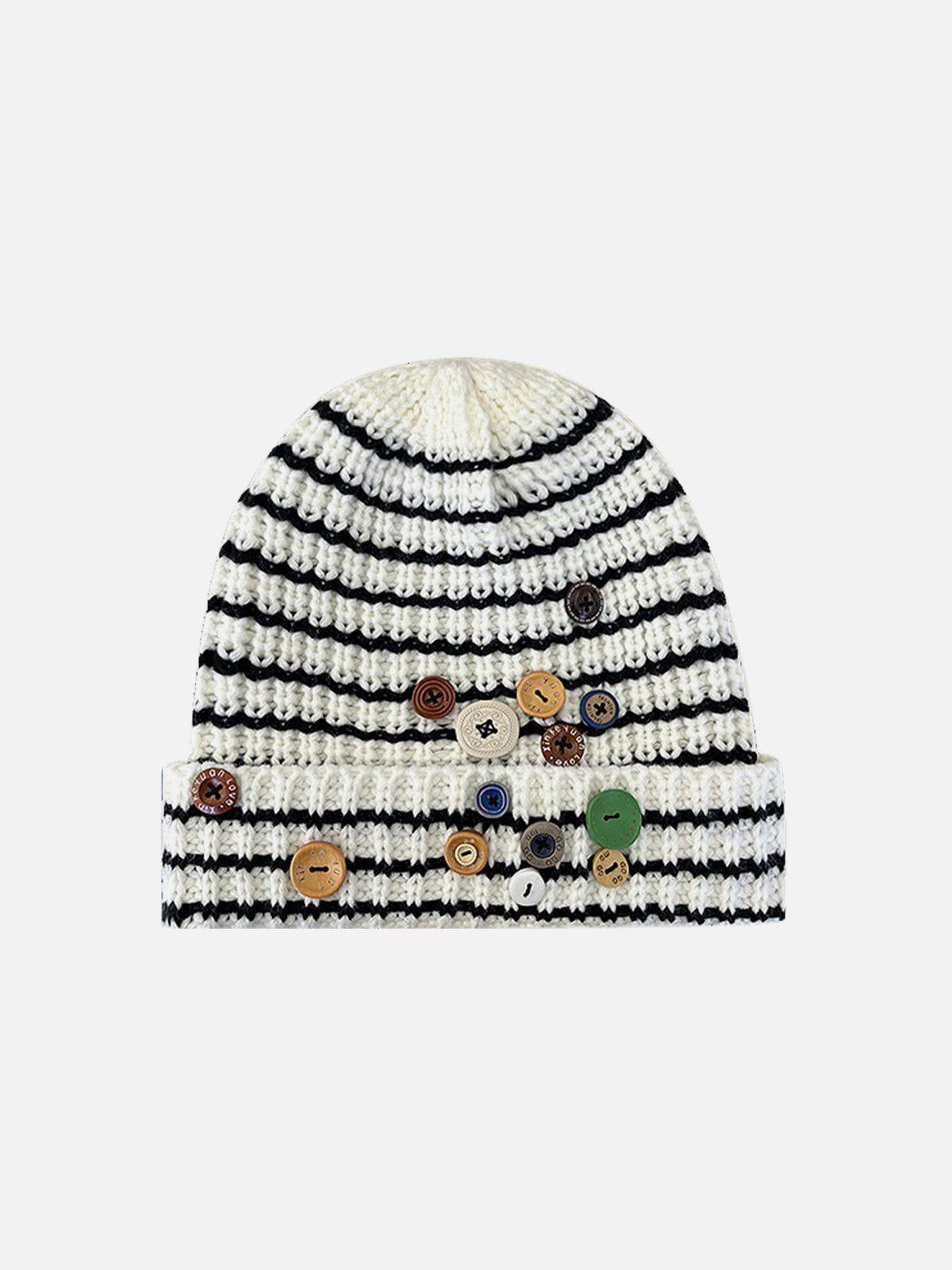 Stripe Button Knit Beanie Product Image