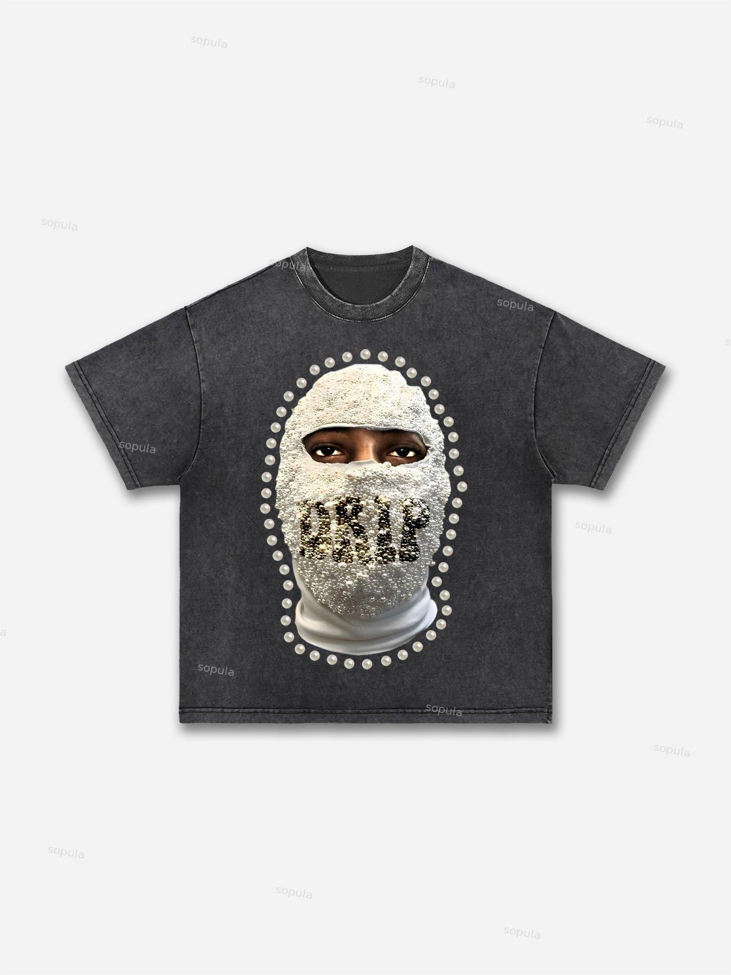 'drip' Street Gang Pearl Mask Graphic Acid Wash T-shirt Product Image