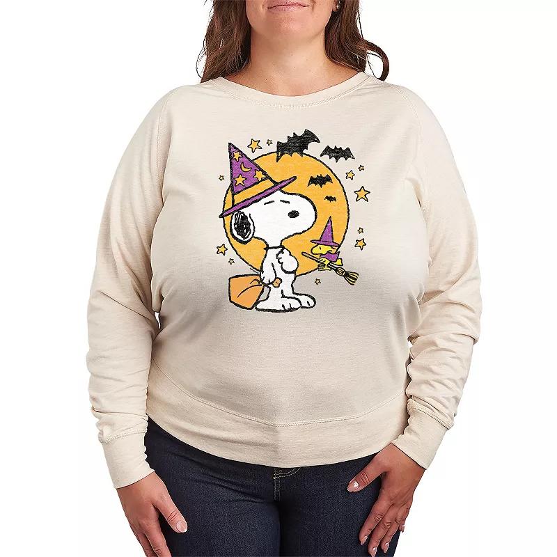 Women's Peanuts Snoopy & Woodstock Witchcraft French Terry Long Sleeve Tee, Size: XL, Beige Product Image