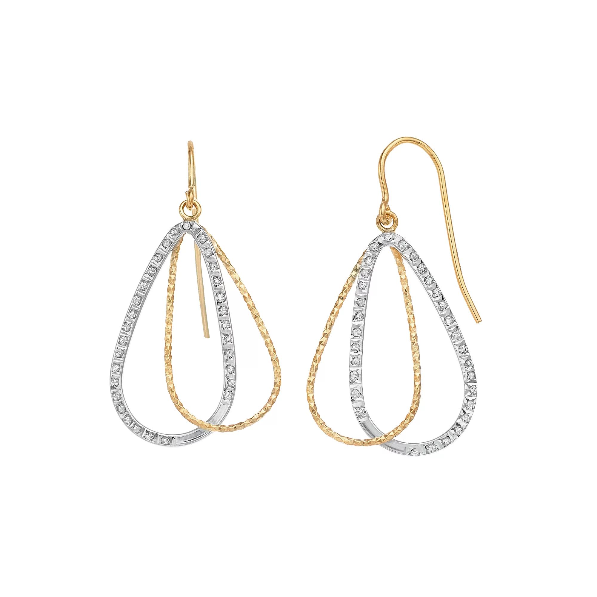 Diamond Mystique 18k Gold Over Sterling Silver Diamond Accent Pear-Shaped Hoop Earrings, Women's, Gold Tone Product Image