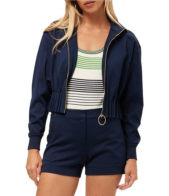 Trina Turk Outrun Ponte Collar Long Sleeve Pleated Waist Cropped Jacket Product Image