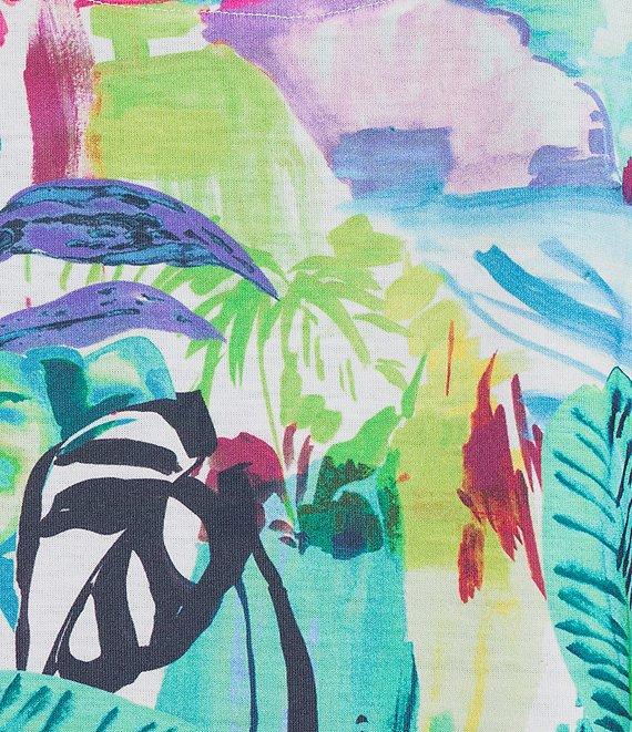 Allison Daley Petite Size Balinese Breeze Print Short Sleeve Crew Neck Knit Top Product Image