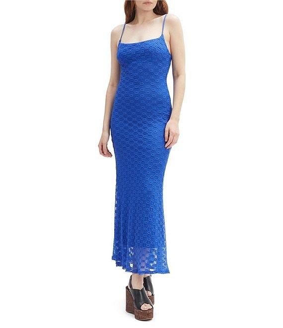 Bardot Adoni Square Neck Textured Floral Mesh Midi Slip Dress Product Image