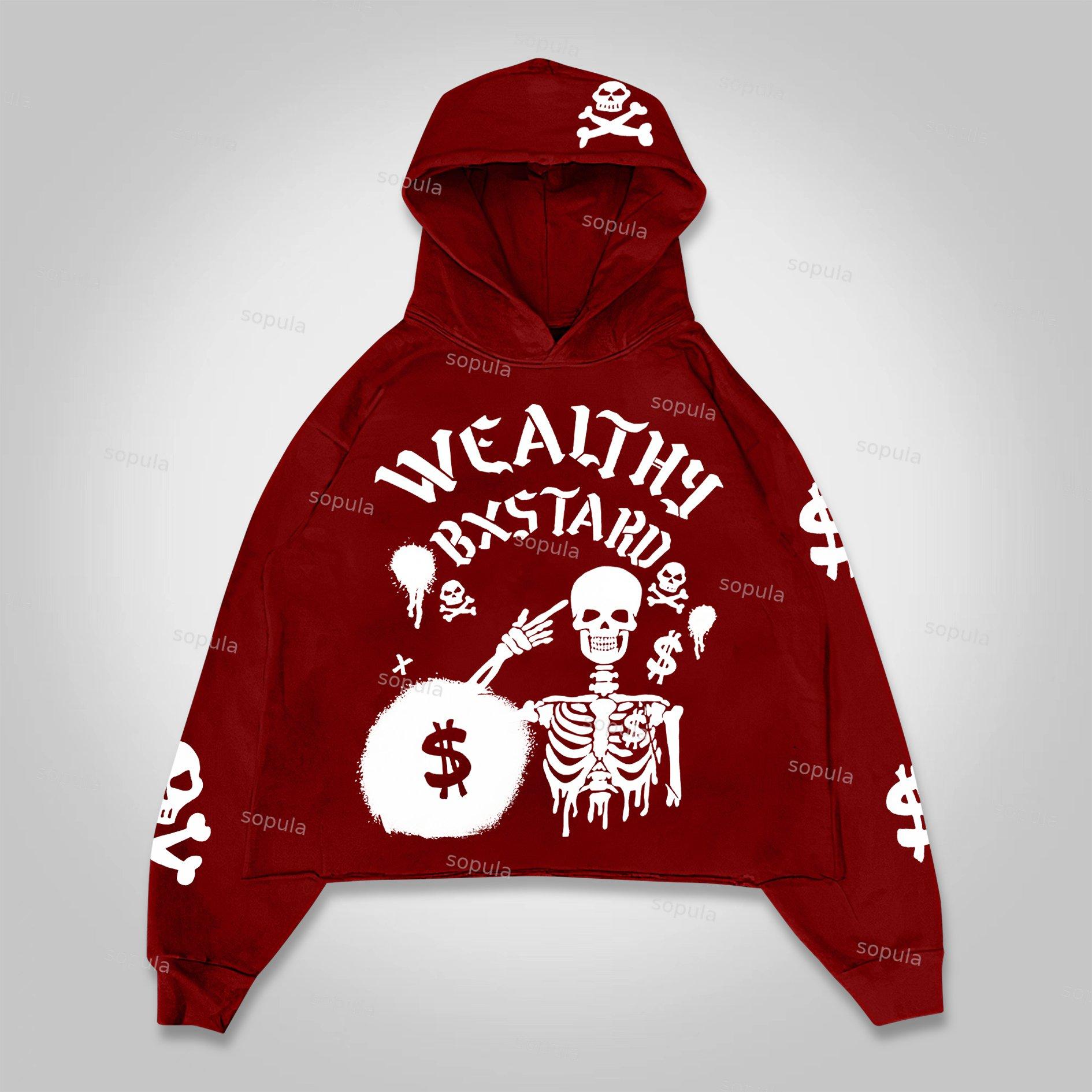 Sopula Wealthy Skull Graphic Pocketless Crop Hoodies Product Image