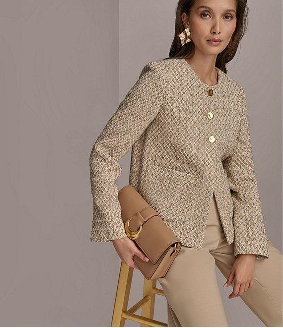 Donna Karan Tweed Triple Gold Button Crew Neck Jacket Product Image