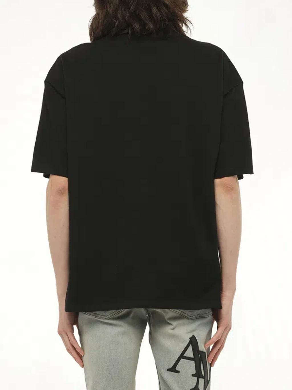 AMIRI Black Crewneck T-shirt With Logo Embroidery On The Front In Cotton Man Product Image