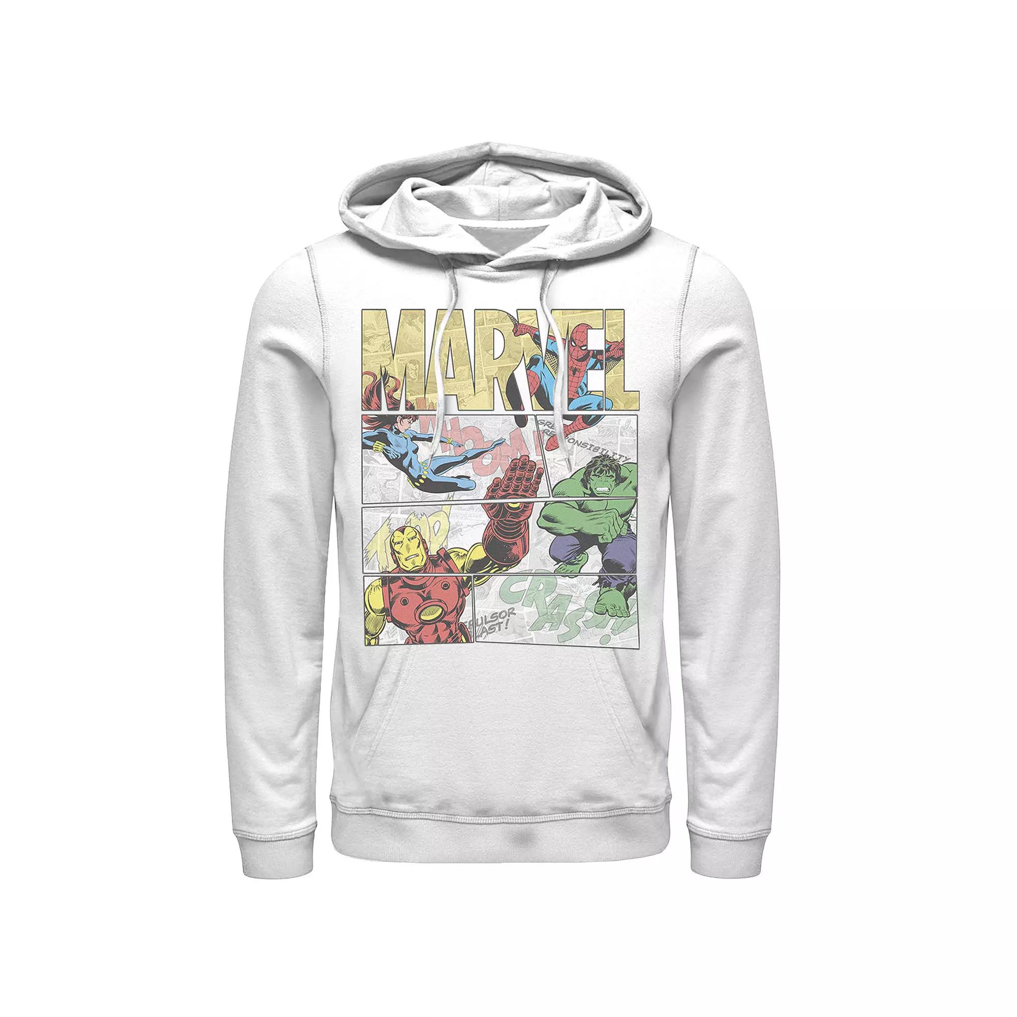 Men's Marvel Retro Avengers Comic Panel Build-Up Hoodie, Size: Large, White Product Image
