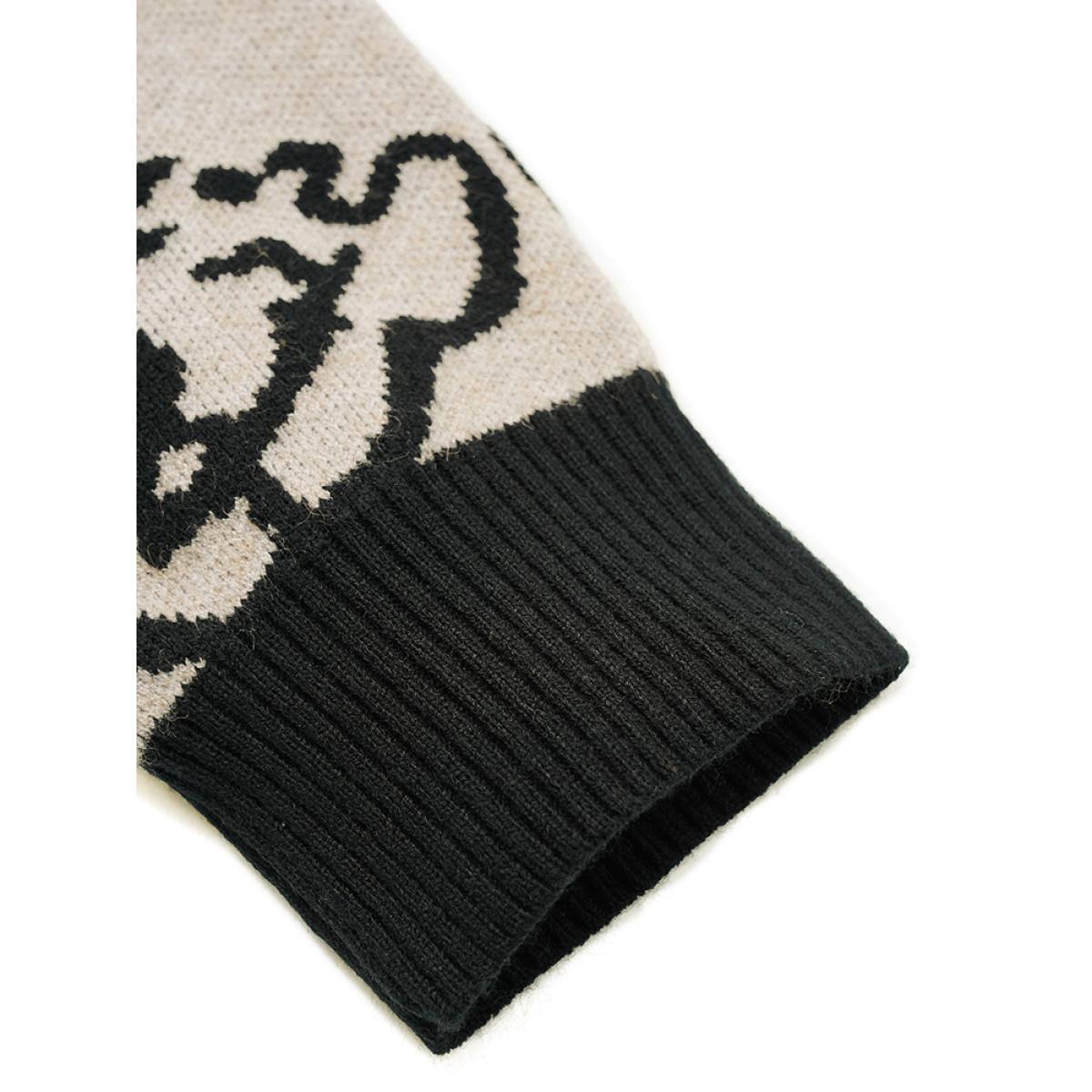 Plus Size Supersoft Essentials Rose Jacquard Contrast Pullover Black Women Casual Loose Long Sleeve Round Neck Dailywear Pullovers BloomChic 26/4X Product Image