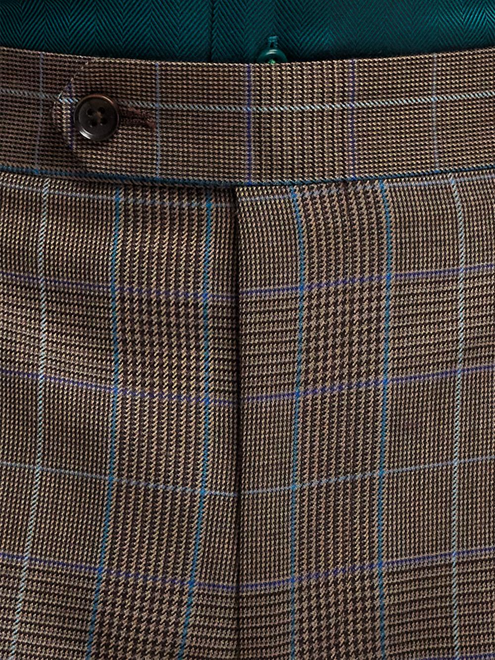 Wool Blend Plaid Single Pleat Suit Pants - Brown/blue Product Image