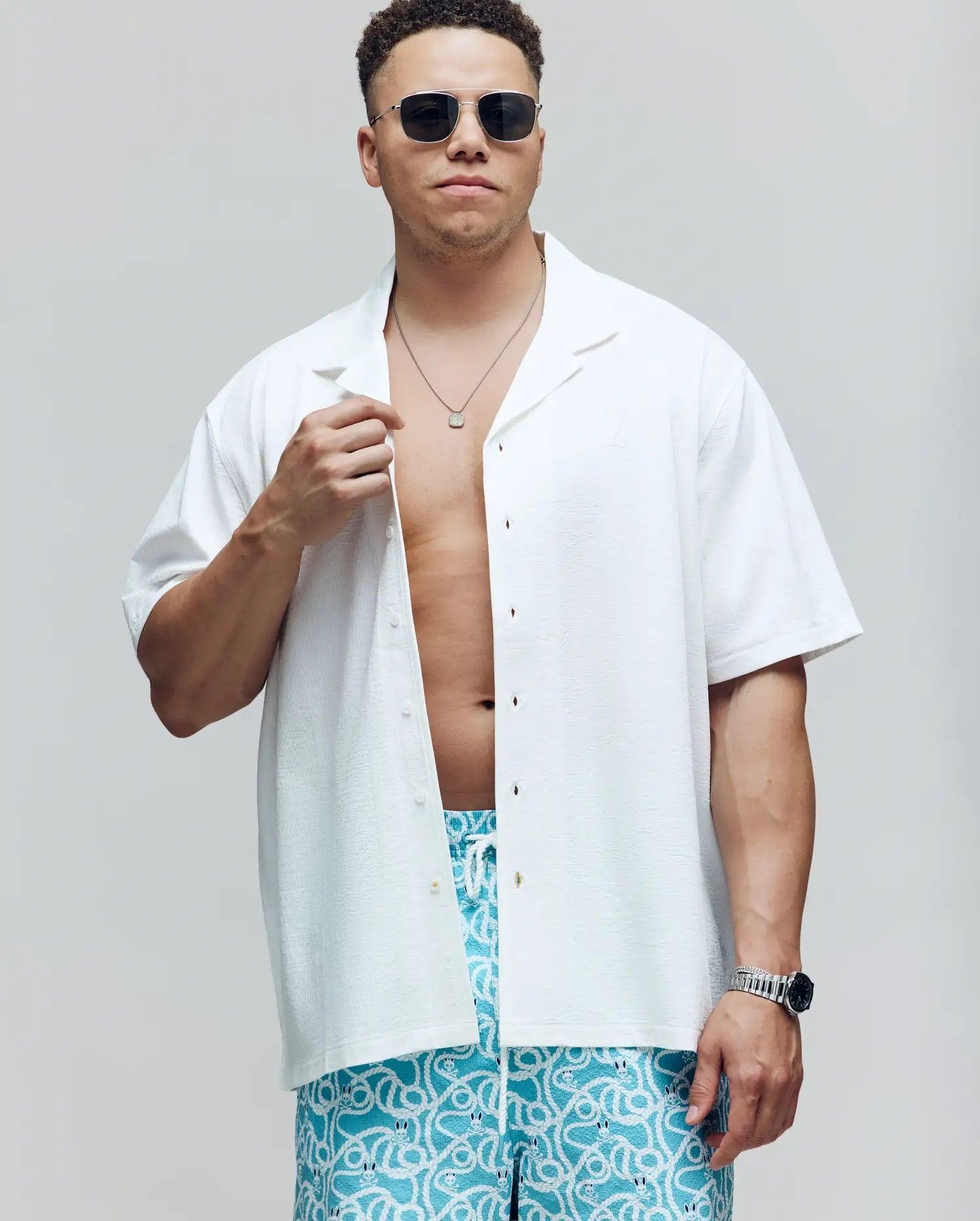 MENS BIG AND TALL JAYME KNIT SEERSUCKER CABANA COLLAR SHIRT - BT0300001 Product Image